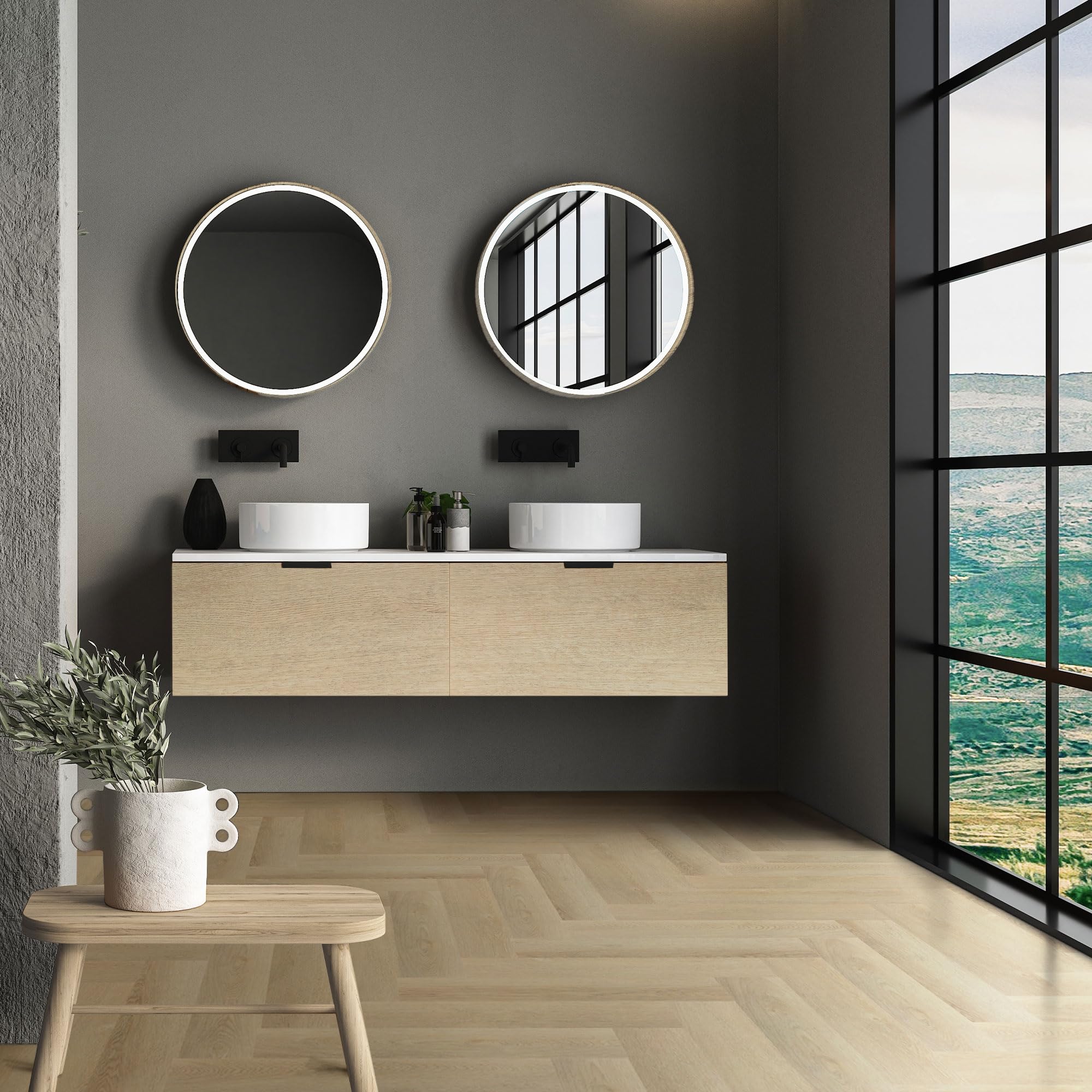 ML-Design Deluxe PVC Bodenbelag, Click Vinyl-Dielen Vinylboden, 61cmx12,8cmx4,2mm, Dicke 4,2mm, 3,12m²/40 Dielen, Fischgrät Eiche Natur, Braun, Holzoptik, rutschfest, wasserfest, Belastungsklasse 34