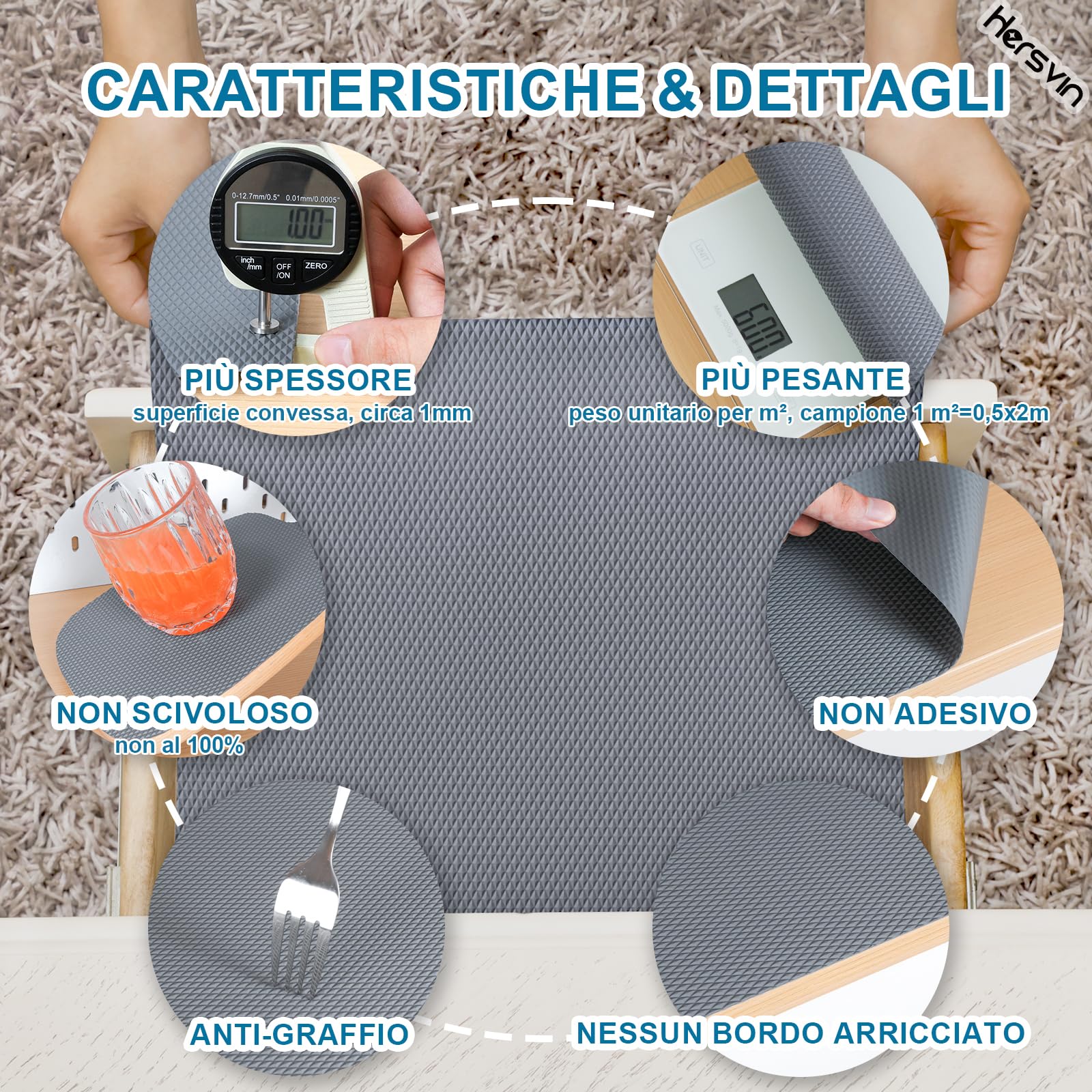 Hersvin 50cmx600cm Tappetino per Cassetti, Addensati Tappetini Non-adesivo EVA Plastica Rotolo Carta per Mensola Cassetto Frigorifero Tavolo Mobile Cucina Lavello Ripiani (Grigio Grande Diamante)