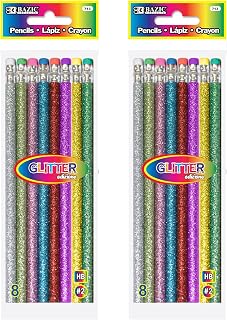 BAZIC Wood Pencil Glitter Metallic Pencils, Latex Free Eraser, Unsharpened Rewards Glitter Pencil (8/Pack), 2-Packs