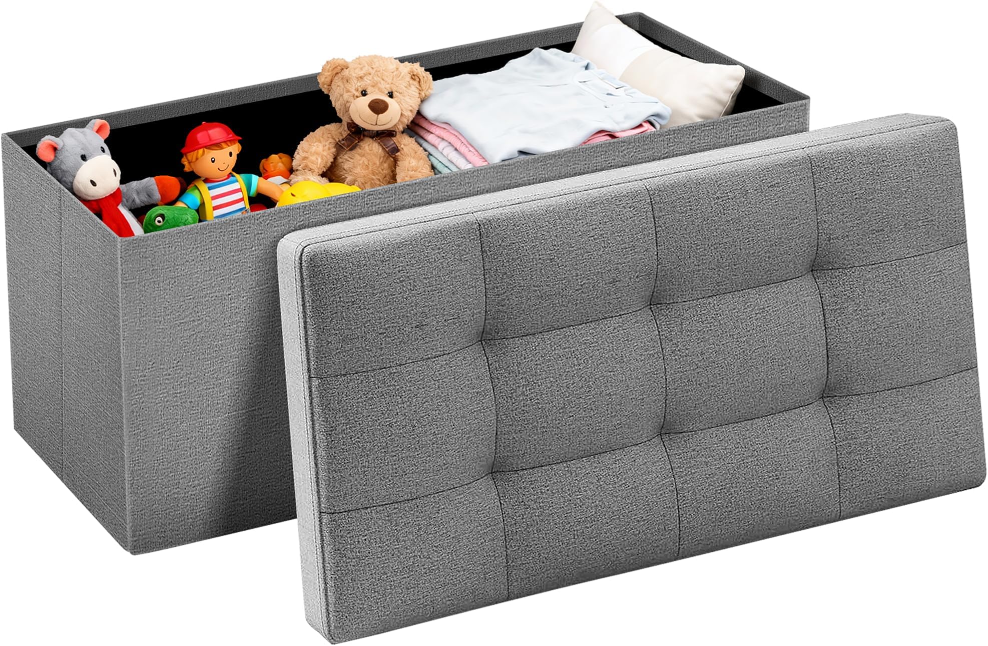 Camabel Folding Storage Ottoman Bench Cube Holds Up to 660lbs 30 inch Fabric Storage Chest with Memory Foam Seat Footrest Padded Upholstered Tufted for Bedroom BG364