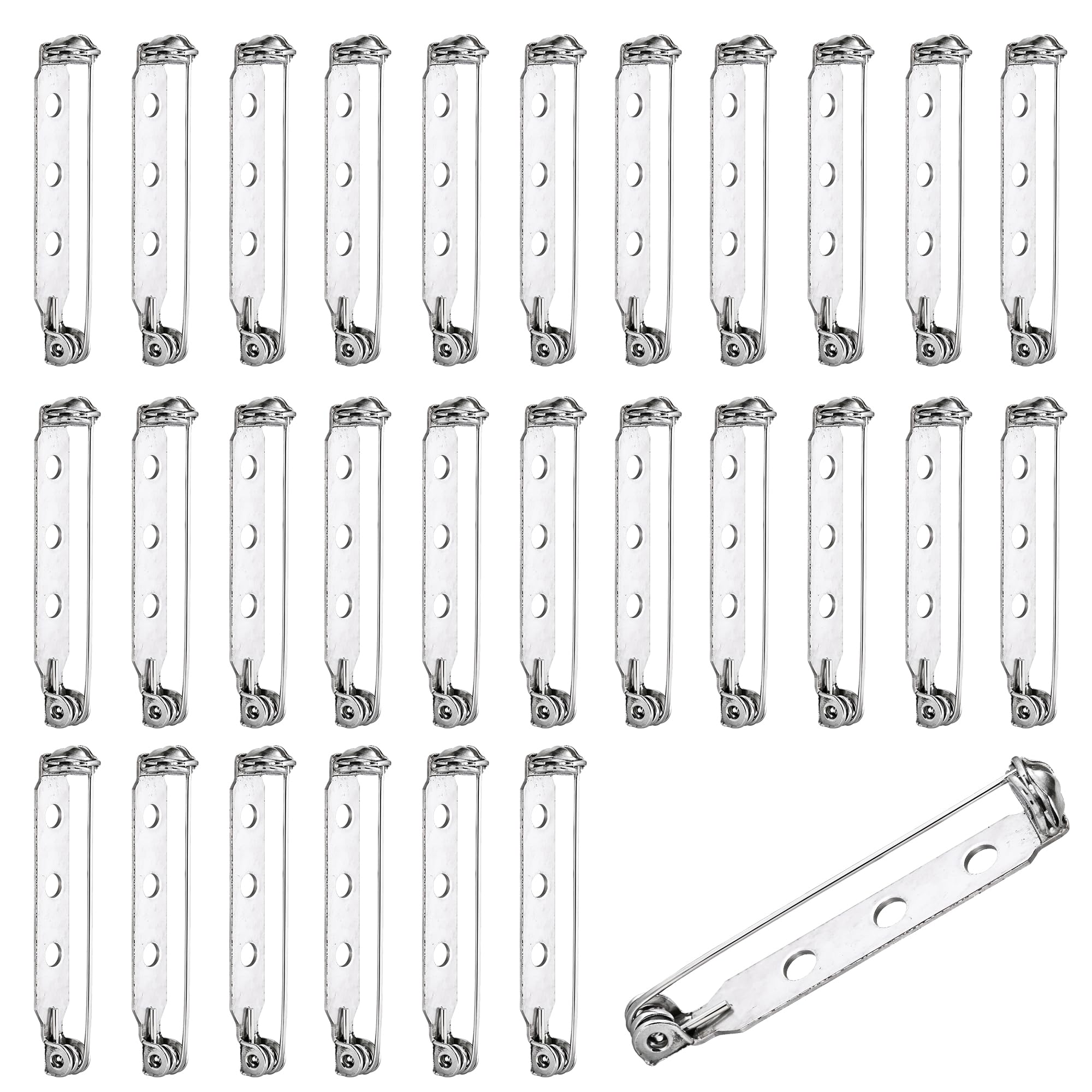 WedDecor 25mm Silver Tone Brooch Pins with Back Bar Safety Clasp Locking, Secure Back Clasp for Jewellery Making, DIY Crafts, Corsages, Name Badges, Stationery, Bandages, Sewing, 100pcs
