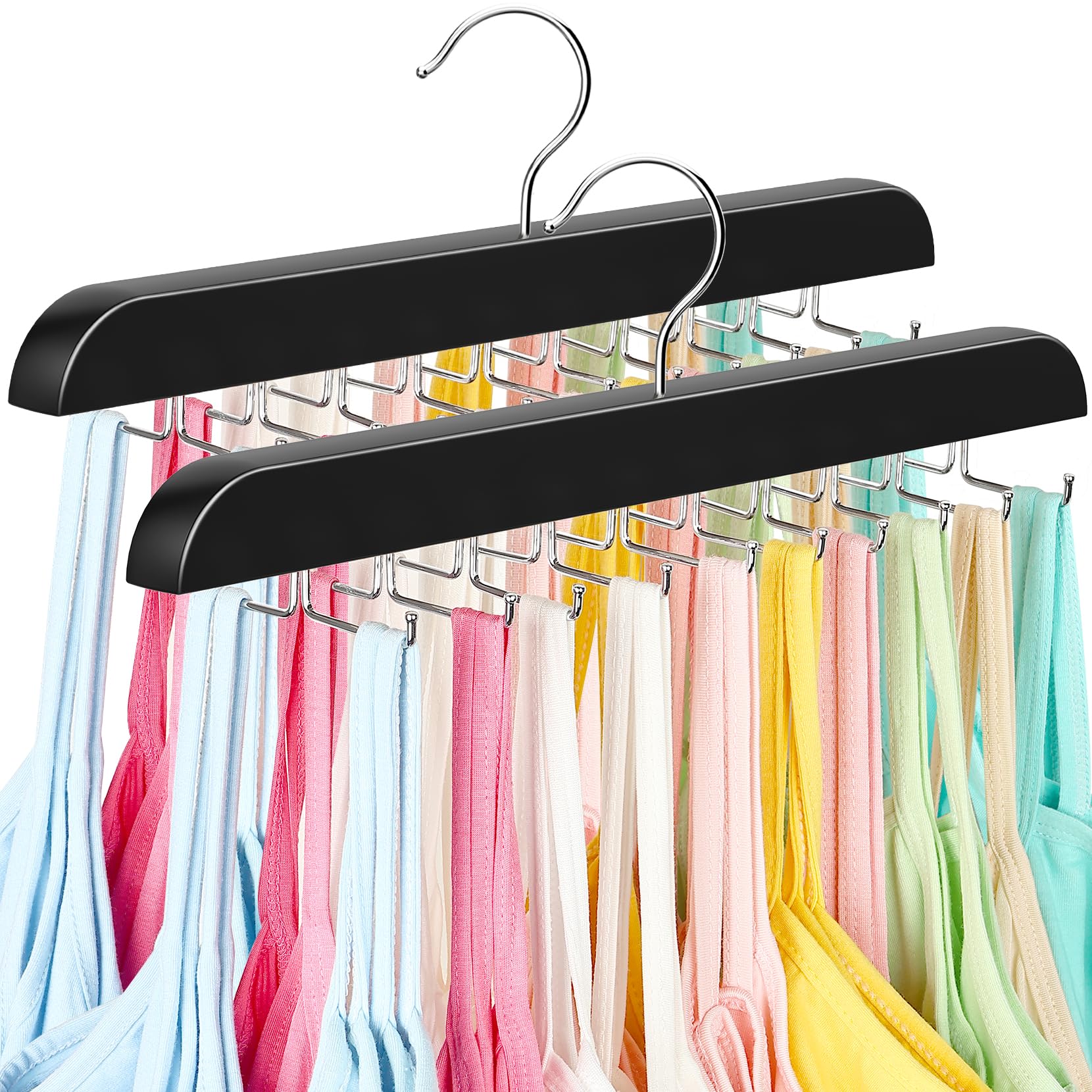Tank Top Hanger with Premium Wood, 24 Large Capacity, Space Saving,360 Degree Rotating, Foldable Metal Hooks, Tank Tops