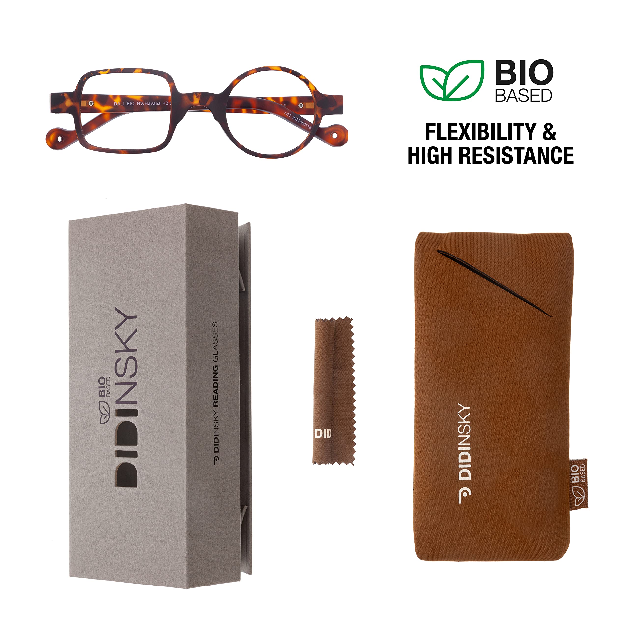 DIDINSKY Readers Presbyopia Reading Glasses Anti Blue Light for Men and Women. Rubber Touch, Flexible Temples and Anti-Reflective Lenses. Havana +1.5 - DALI BIO