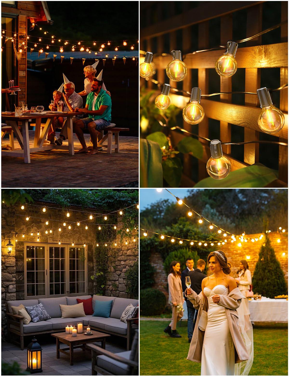 FIFlying Guirnalda Luces Exterior, 11M/36Ft Guirnaldas de Luces Exterior con 15+1 G40 Bombillas, 3 Modos IP44 Impermeable Luces Led Interior con Enchufe para Jardín, Patio, Café, Fiesta, Terraza