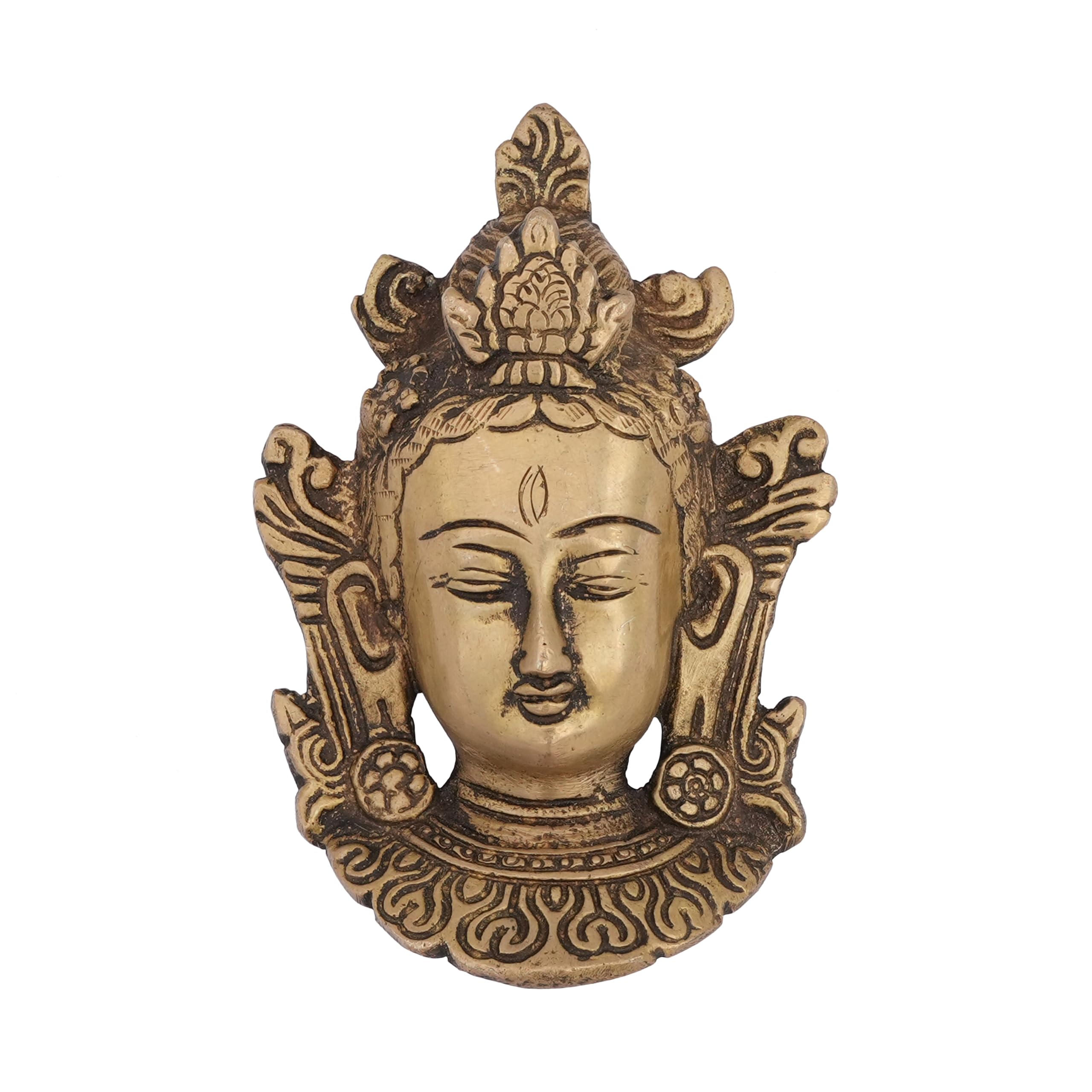 Brass Tara Devi face Wall Hanging for Home Office Mandir Decor Gift Items Collectible Handicraft Height 4.2 Inch, Standard