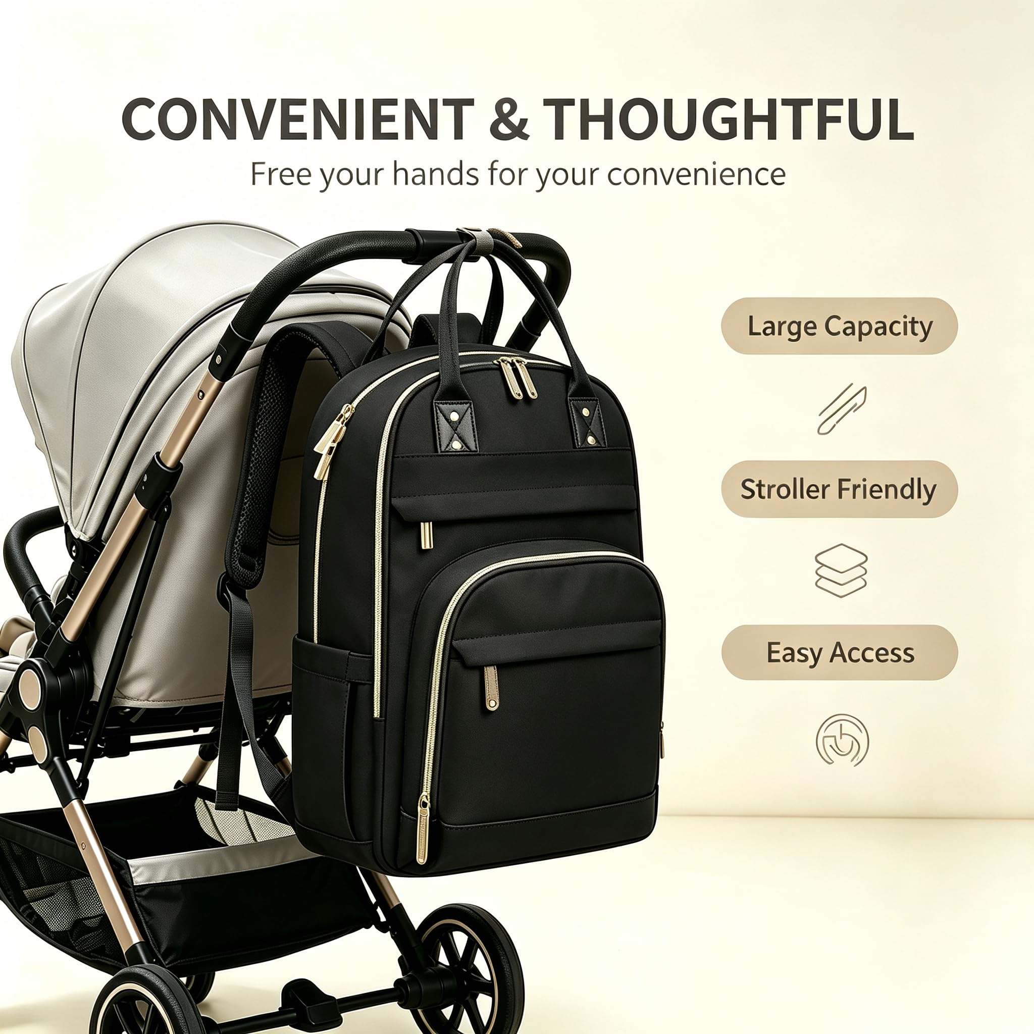 Bolsas cambiadoras de bebé, mochila grande para pañales para padres, Black, L, Clásico