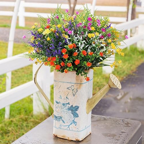 Miniatura 6 de Zeyune 42 paquetes de flores artificiales falsas resistentes a los rayos UV para exteriores, arbustos de plástico, plantas que no se decoloran,