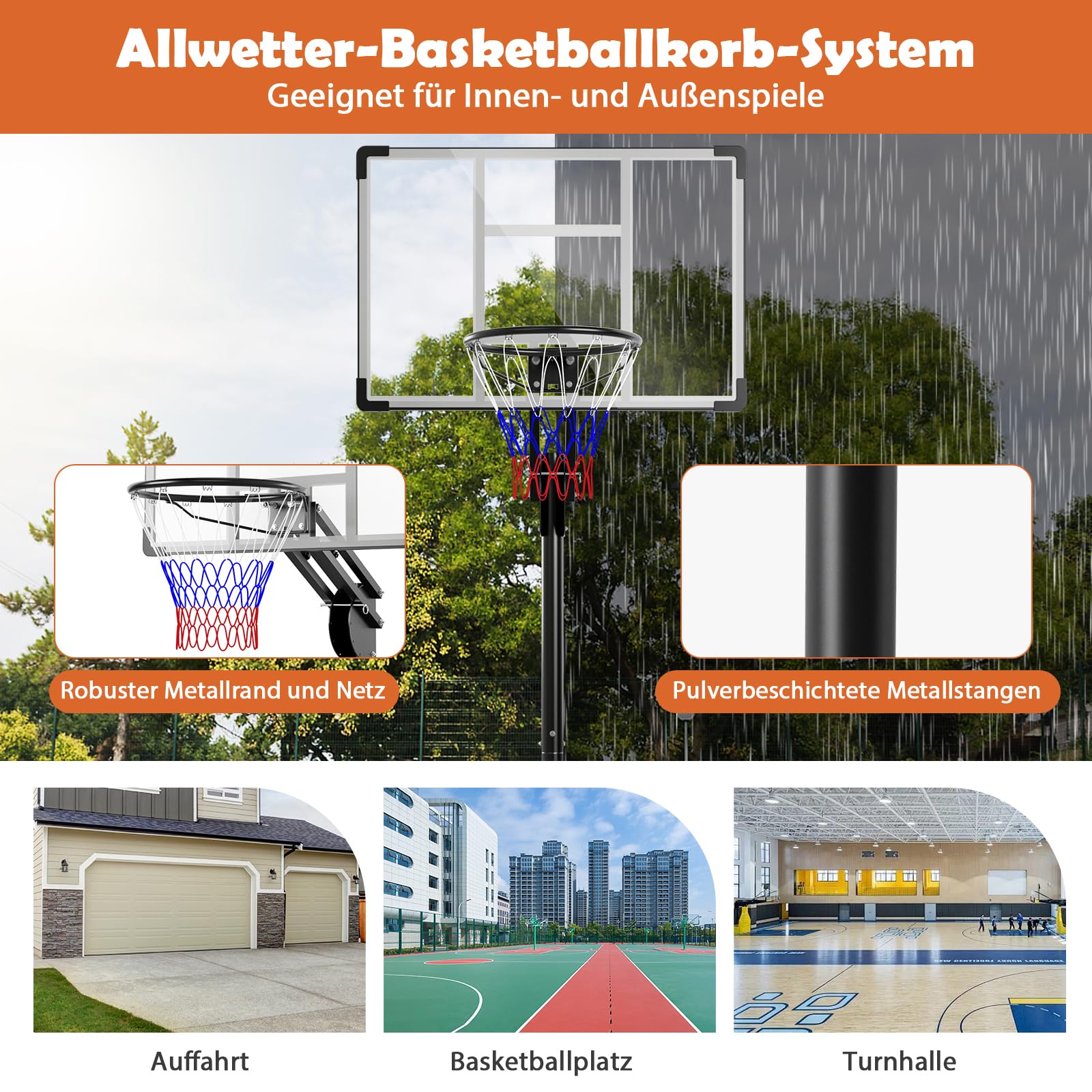 GYMAX Aro de Baloncesto Portátil Interior y Exterior, Sistema de Aro de Baloncesto Ajustable en Altura con Tablero Resistente a Roturas, Base Rellenable, Ruedas y Bolsa de Peso para Niños y Adultos