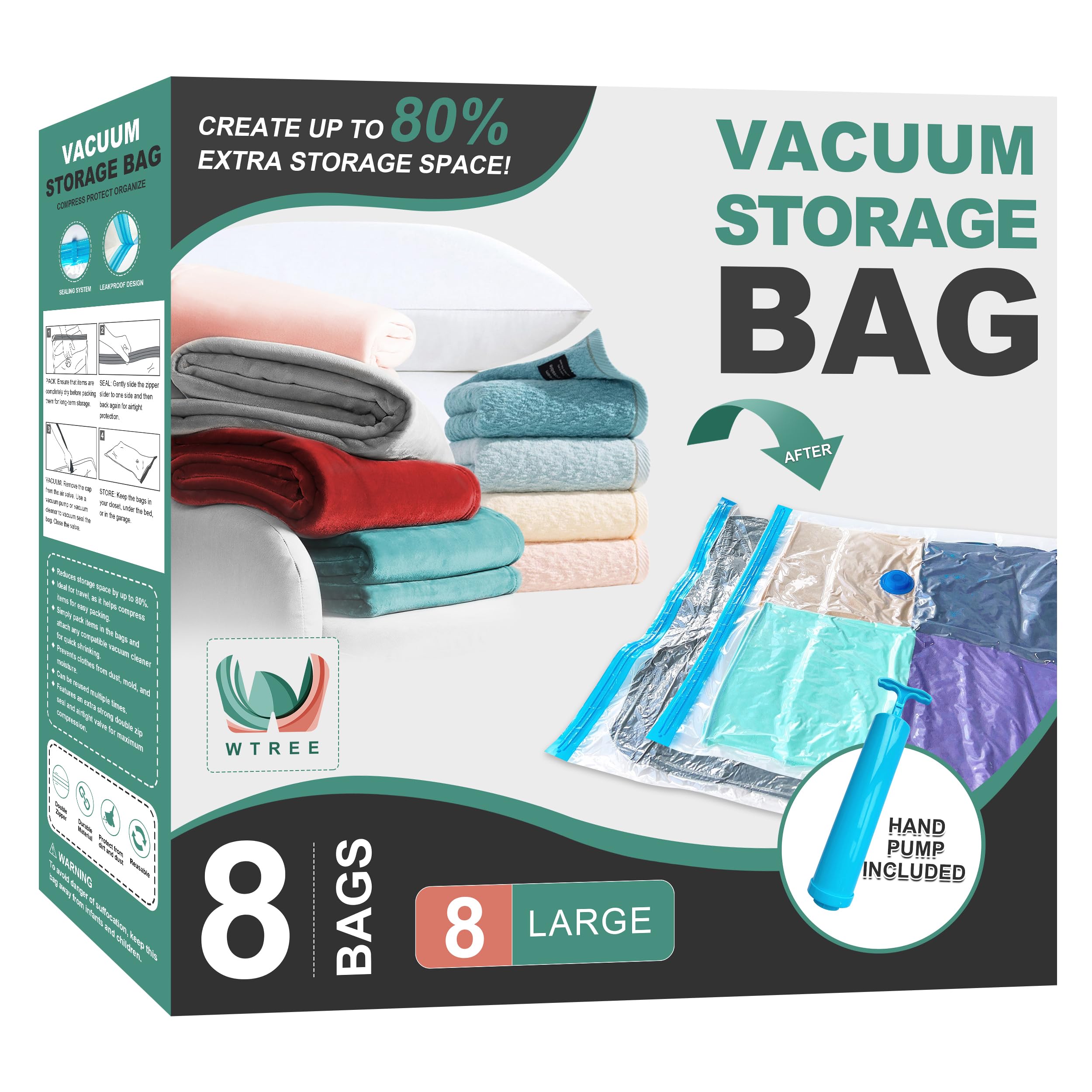 Amazon.com: WTREE Vacuum Storage Bags, Space Saver Bags, Vacuum Sealed Bags for Comforters ...