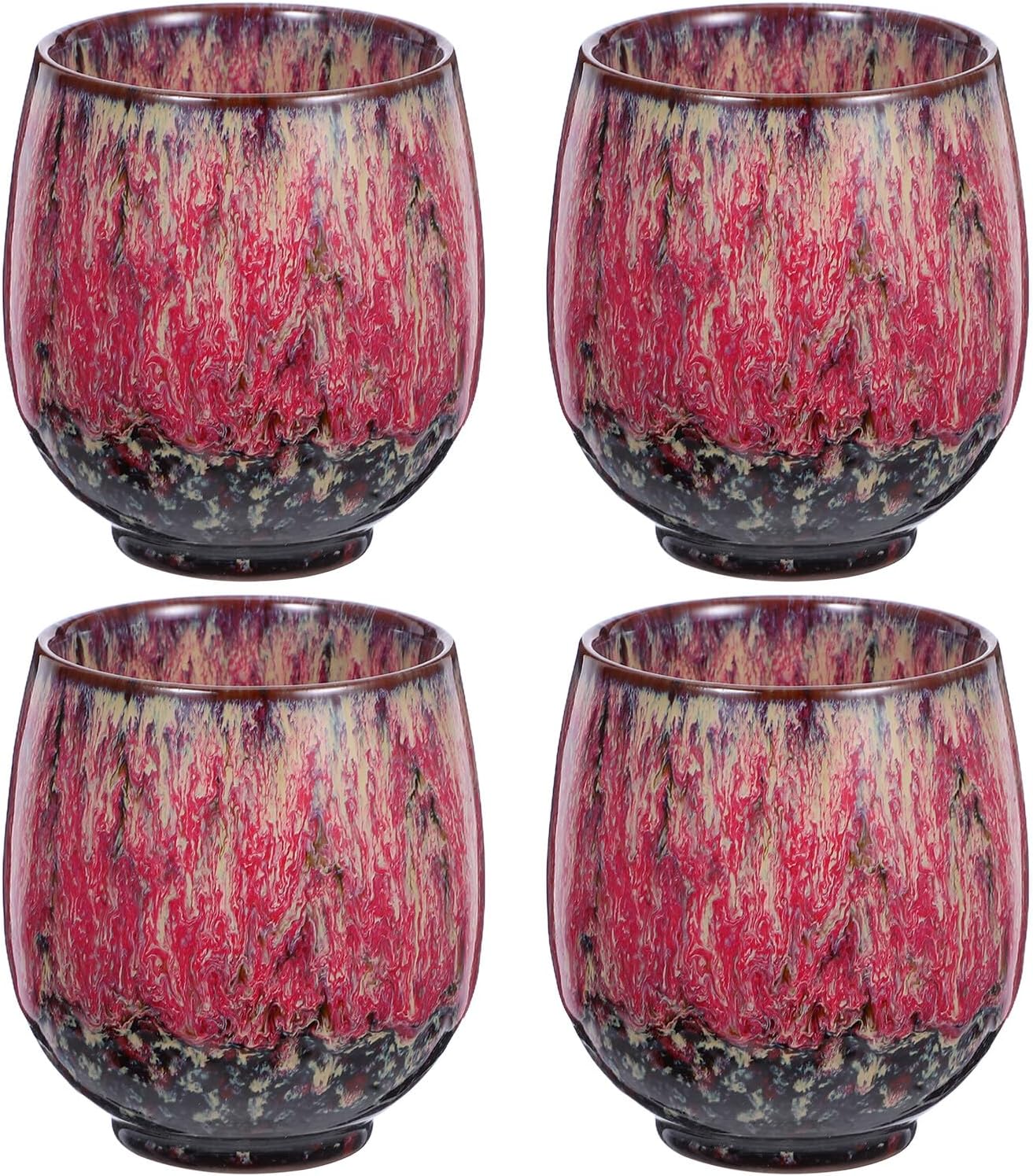 Unomor 4pcs Ceramic Kung Fu Teacup Set Traditional Chinese Porcelain Tasting Cups Japanese Style Porcelain Tea Mugs for Coffee Espresso Tea at Home and Gatherings