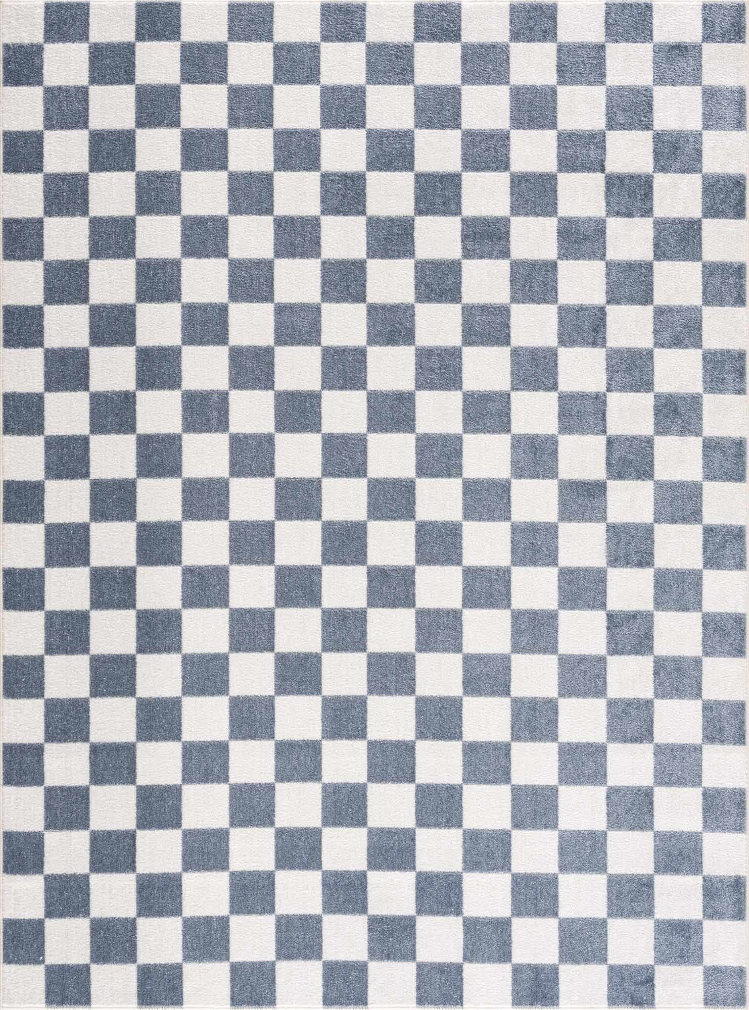 Photo 1 of (READ FULL POST) Brone Blue Checkered Area Rug - Machine Washable - Blue/GREY, Off White - 6'7" x 9'
