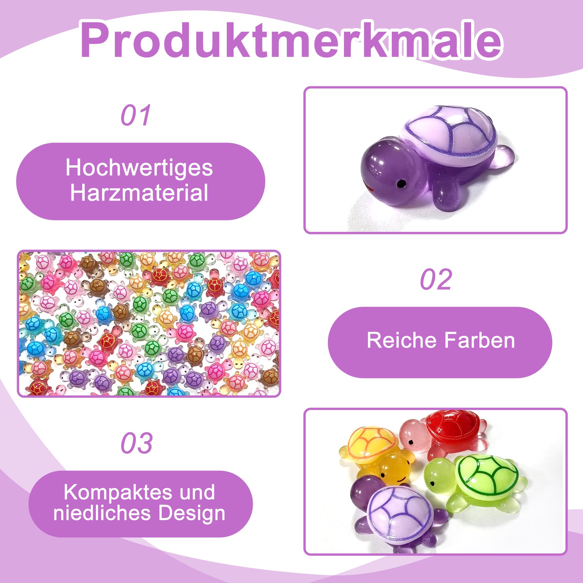 110 Stück Leuchtende Mini Schildkröten Figuren Set, Miniatur Zubehör für Bastel Deko, Schildkröten Deko für Miniteich und Miniaturlandschaft, Kleine Figuren mit Aufbewahrungsbox