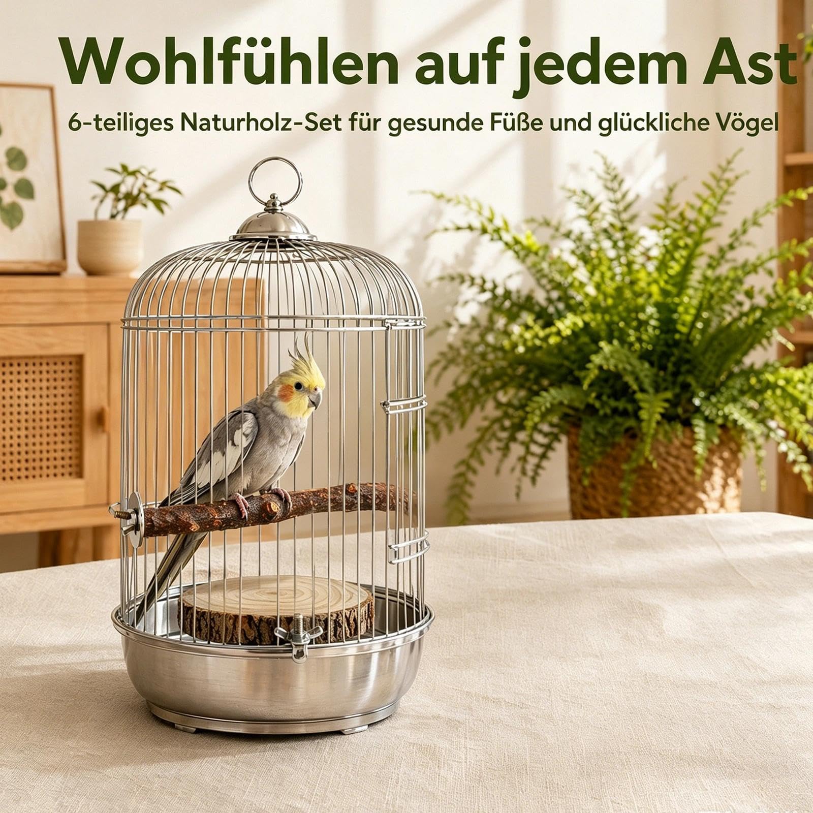 Juego de 6 piezas de elementos de madera natural, juego de perchas naturales, juguete para cacatúas, juguete para cacatúa, pájaro, pájaro, pájaro, loro, jaula de pájaros