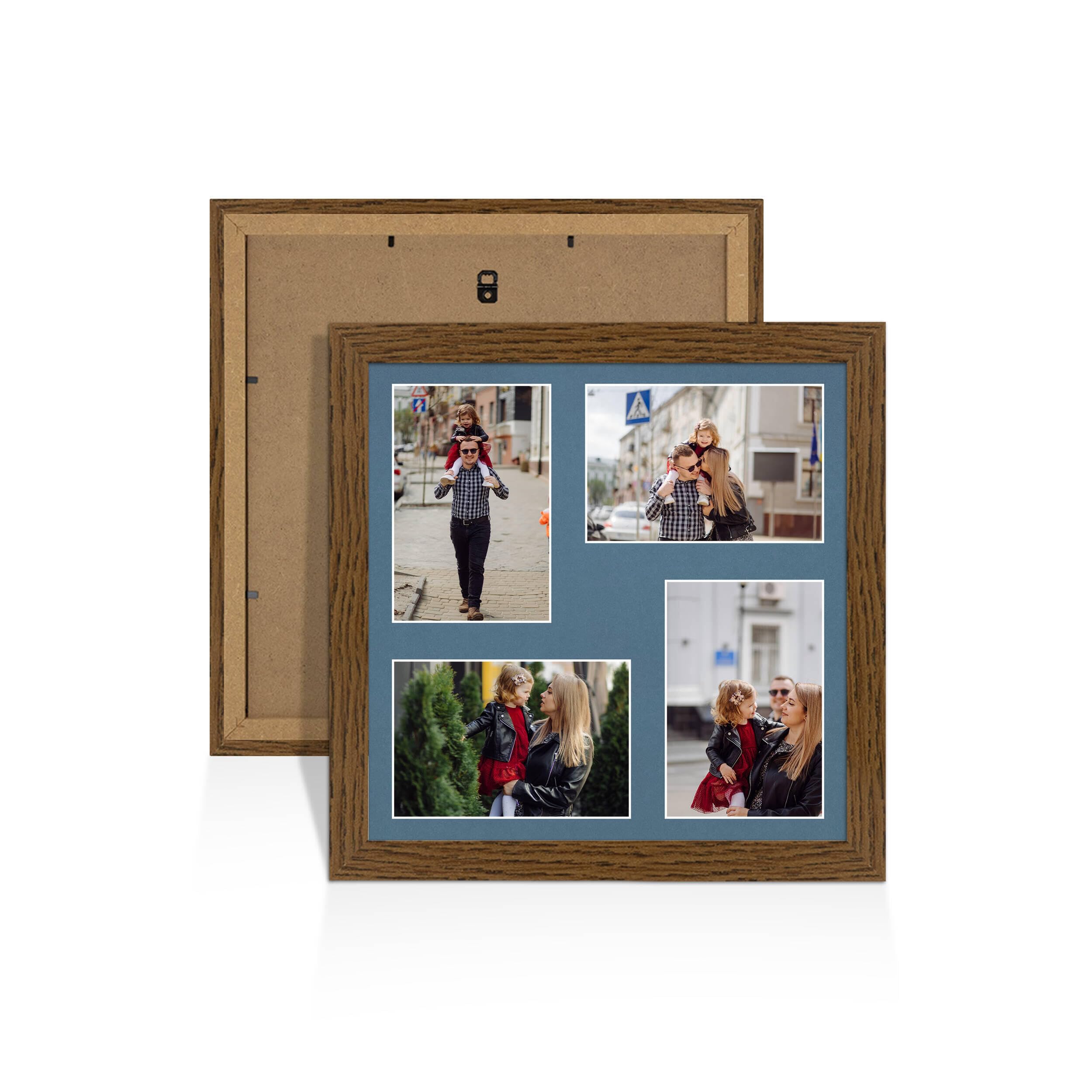 Alison Kingsgate Dark Oak 12x12 Photo frames for multiple pictures -4 Apertures Collage Frame with Pompadour Mount - Holds (4x) 6x4 Photos - Engineered Wood & Perspex