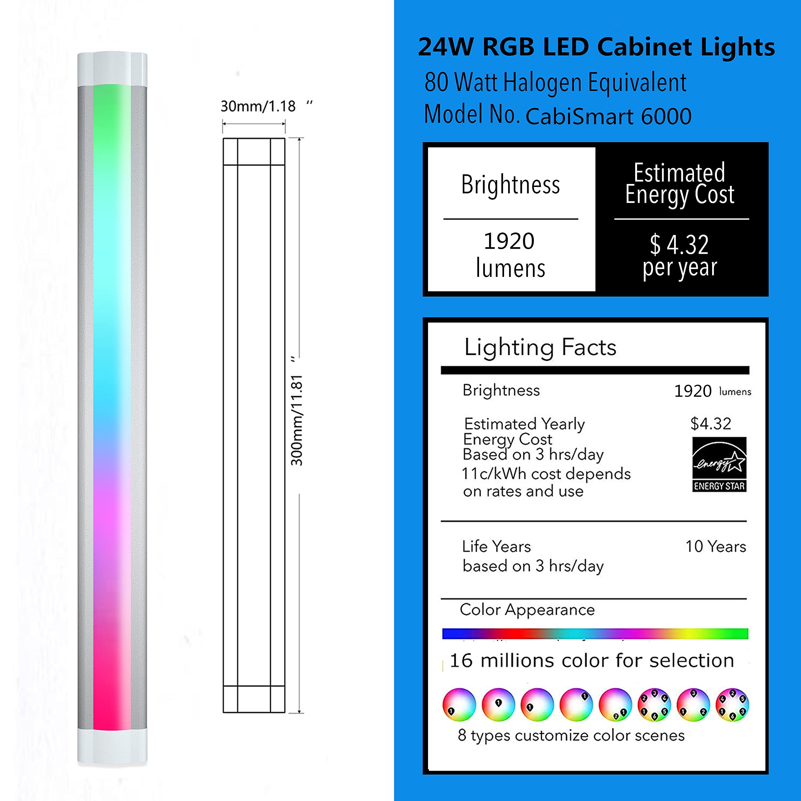 LAMPAOUS Under Cabinet Lights RGB LED Light Bar Plug in for Shelf,Desk,Display Case Cabinets Lights,Color Changing Shelves Strip Lights Works with Alexa,Google,Smart APP,TV,Monitor Backlight,6pcs