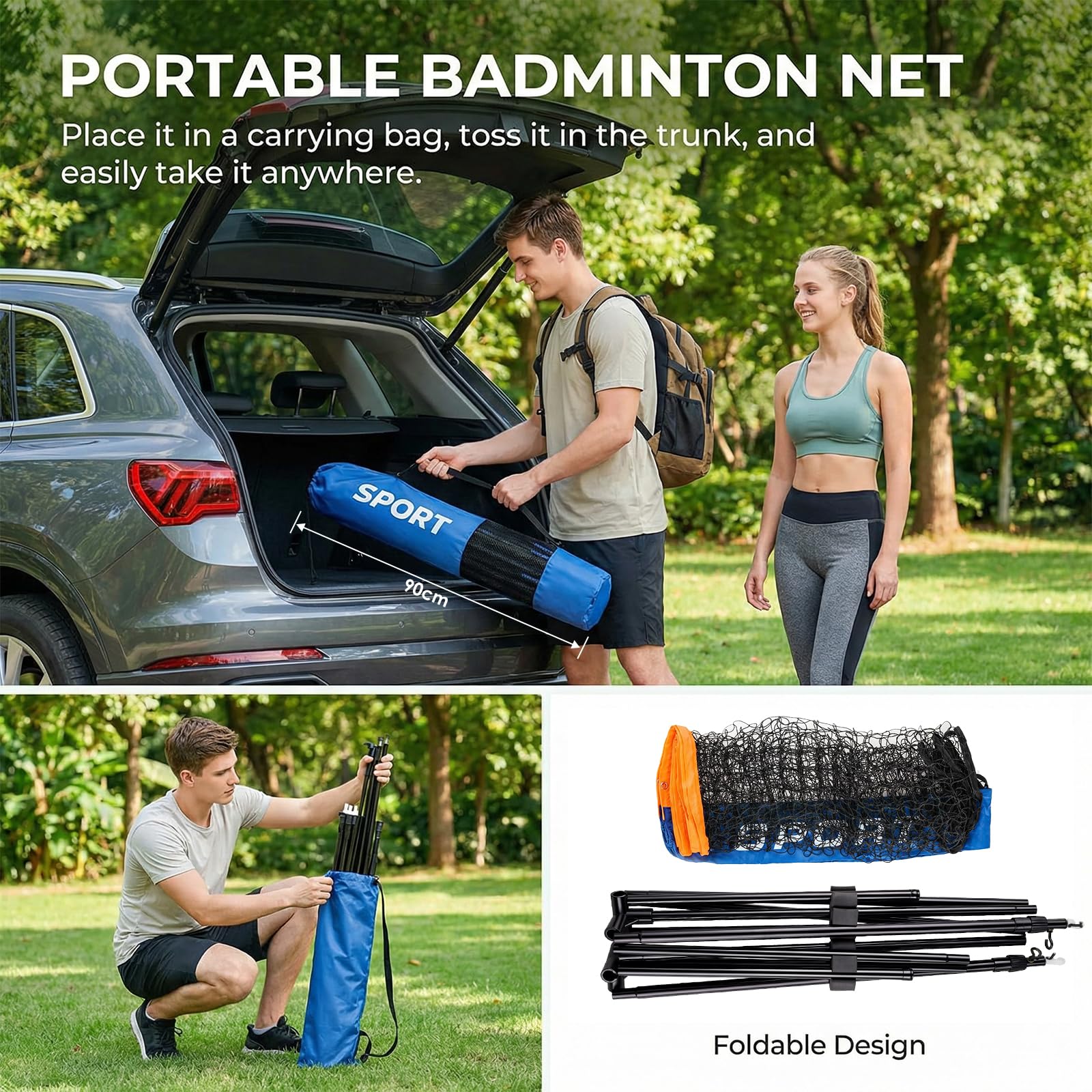 Red Badminton Red Voleibol Tenis portatil Ajustable, 4 m / 5 m Plegable Red para Voleibol para el Interior o al Aire Libre, con Soporte y Bolsa, Altura Ajustable, Fácil Instalación