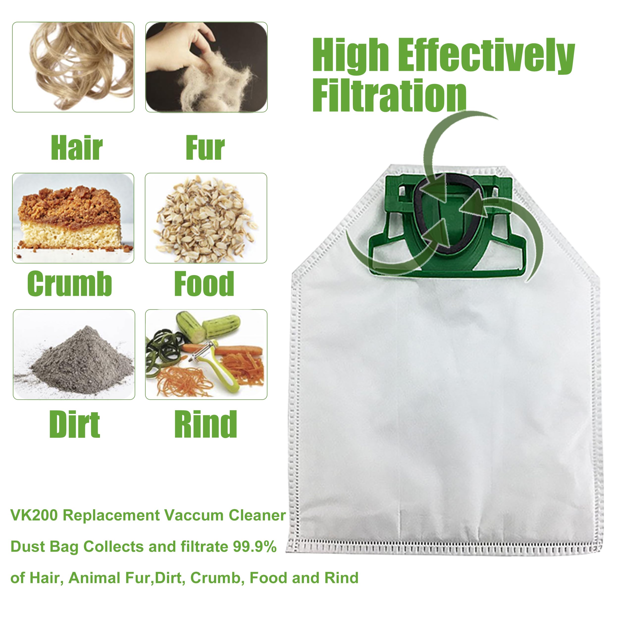 Kit 12 Sacchetti compatibile per Folletto VK200 VK220S FP 220 FP 220S | 12 Sacchetti Aspirapolvere Microfibra a 5 Strati con 2 Filtro Motore e Spazzolino