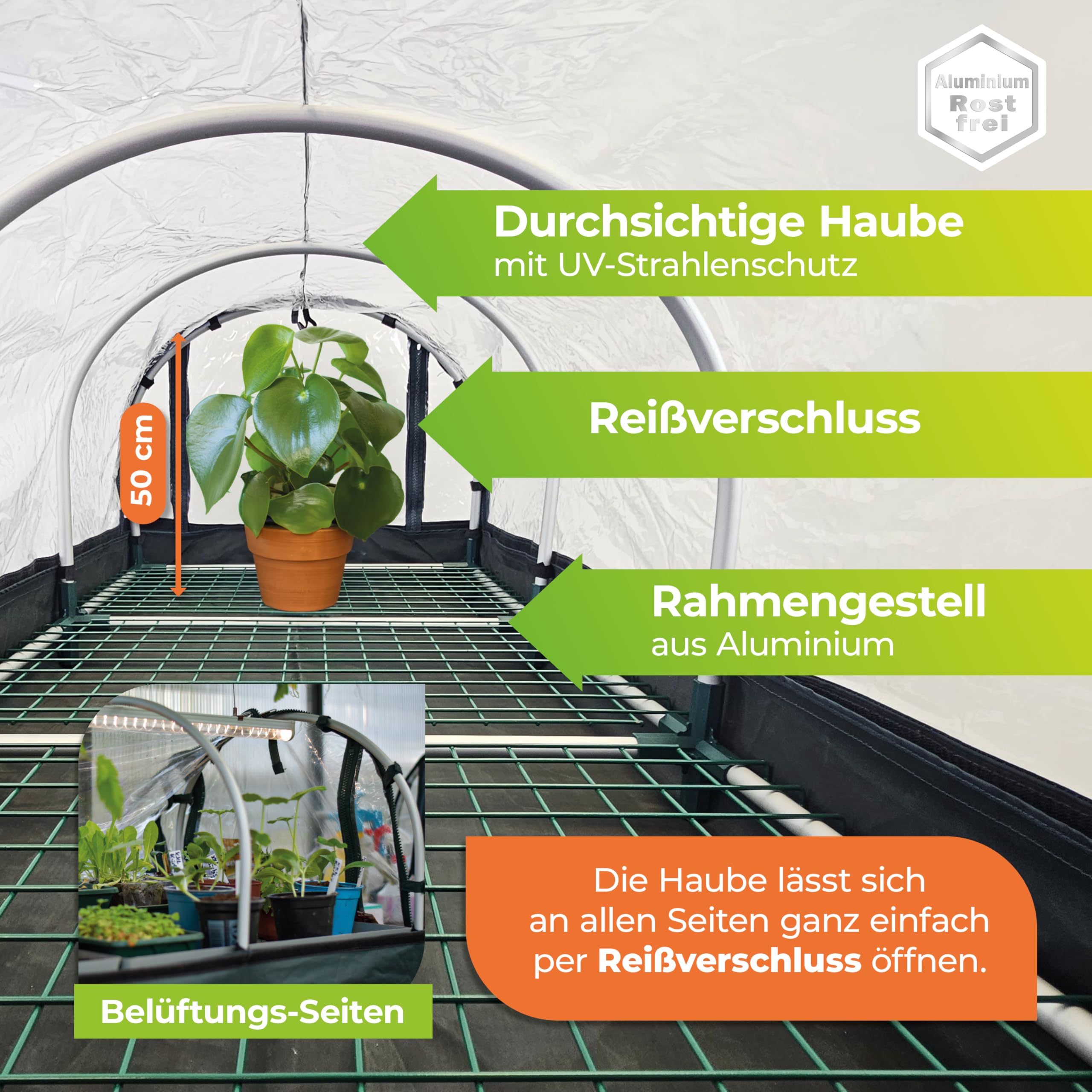 Bio Green XXL Zimmergewächshaus Jumbo | Set inkl. Heizmatte & Digitalthermostat | Robustes Aluminium-Rahmengestell | Anzuchtkasten L 130 x B 60 x H 50 cm