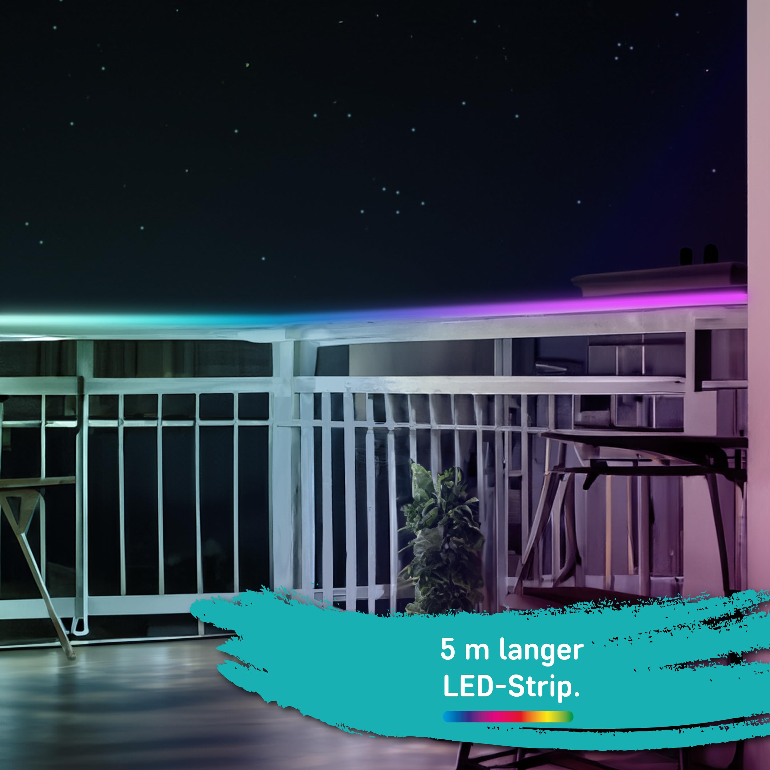 Müller-Licht Outdoor LED-Strip RGB mit music sensor und WLAN, per TUYA Smartphone-App steuerbar, 5 meter, selbstklebend