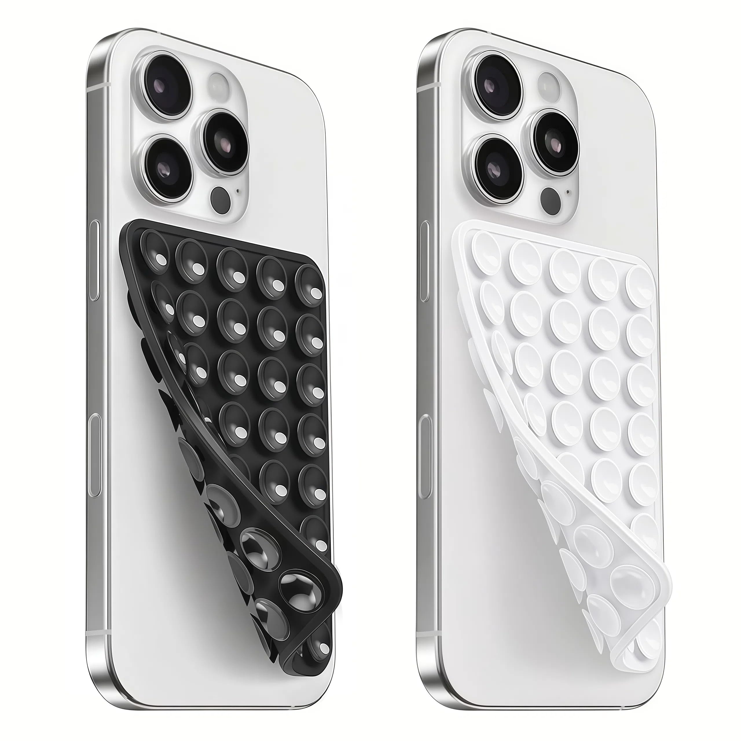 2 Pack Silicone Suction Cup Phone Case Mount Double Sided, Sticky Phone Grip with Higher Suction Power for Cell Phone, Hands-Free Phone Accessories for Selfies and Videos, Black &amp; White