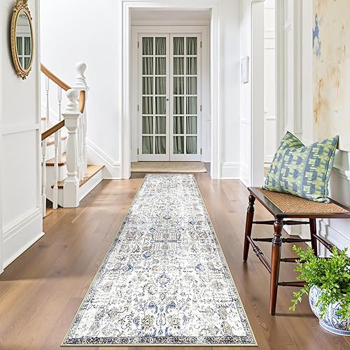 Miniatura 104 de jinchan Tapete de pasillo o cocina lavable, de época, reverso de hule antideslizante, ultradelgado, floral, para dormitorio, baño, lavandería y sala