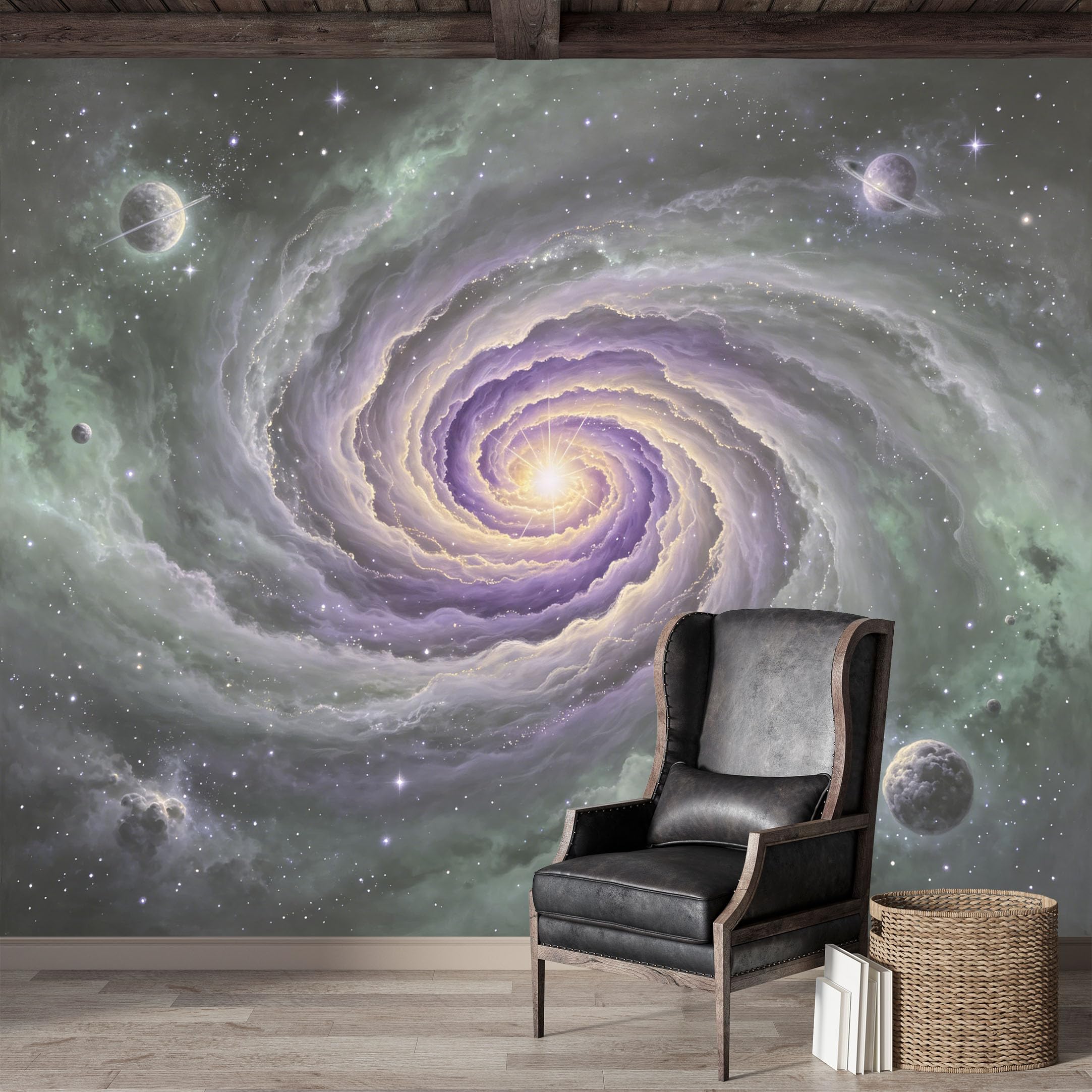 Custom Size Wall Mural,Cosmic Nebula Galaxy Spiral Planetary Landscape Oil Painting Premium Water Activated SelfAdhesive Wallpaper,Removable Wall Covering for Indoor Home Decor