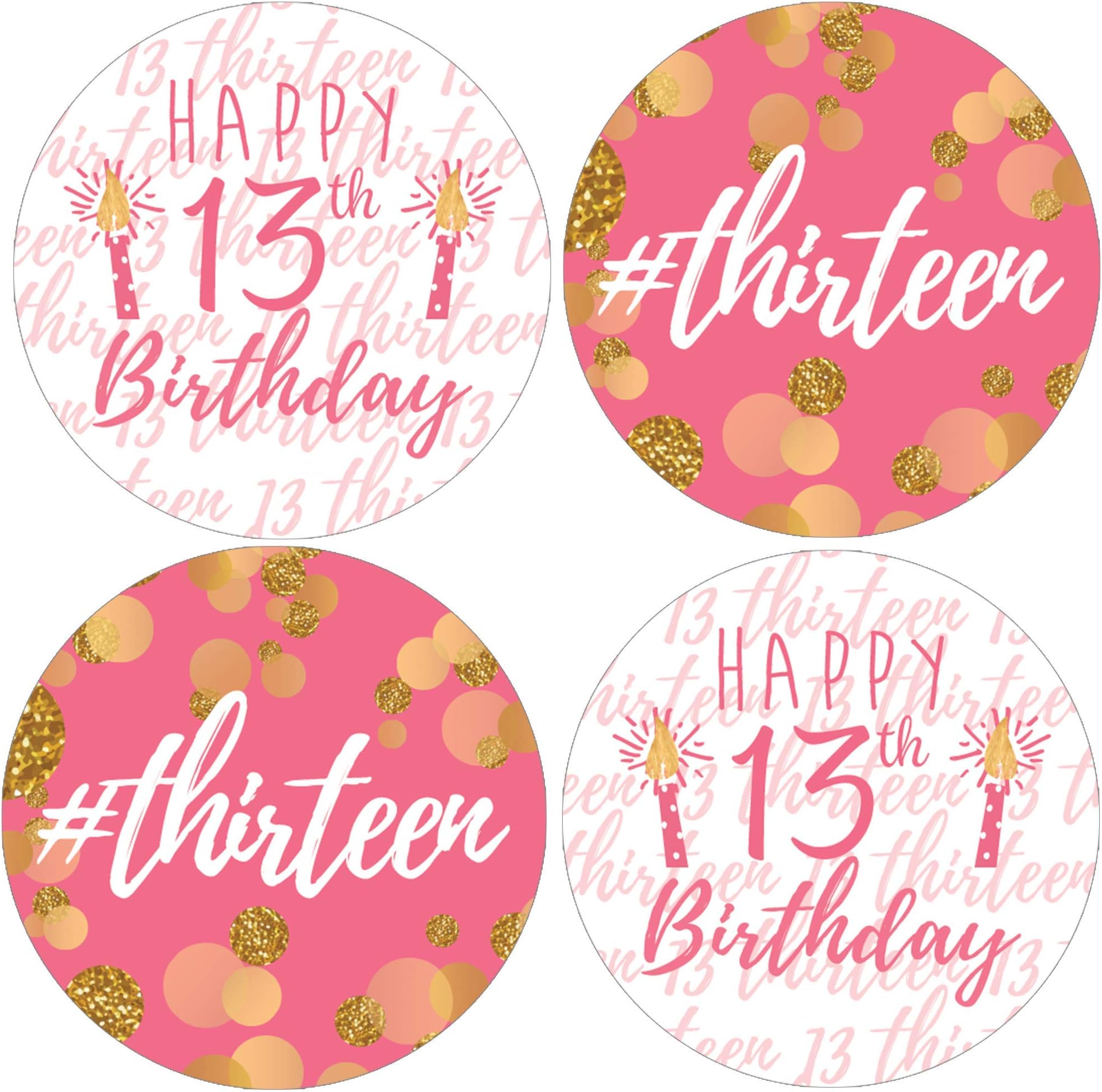 DISTINCTIVSPink and Gold Girl 13th Birthday Party Favor Stickers - 1.75 in - 40 Labels