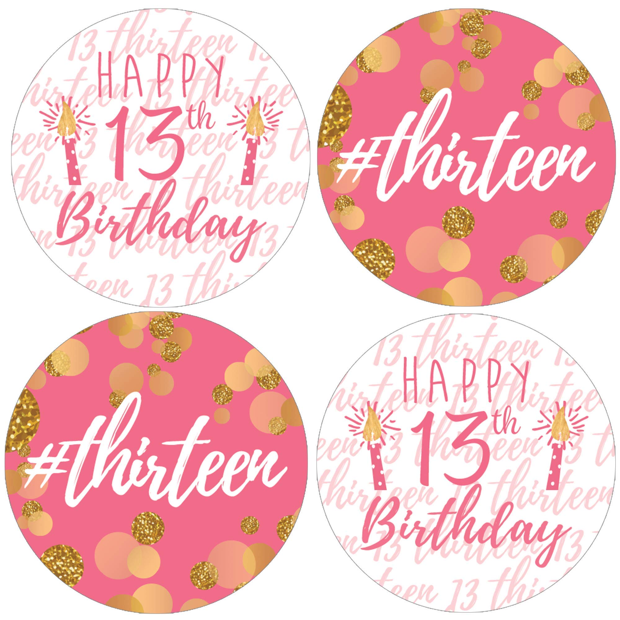 DISTINCTIVSPink and Gold Girl 13th Birthday Party Favor Stickers - 1.75 in - 40 Labels