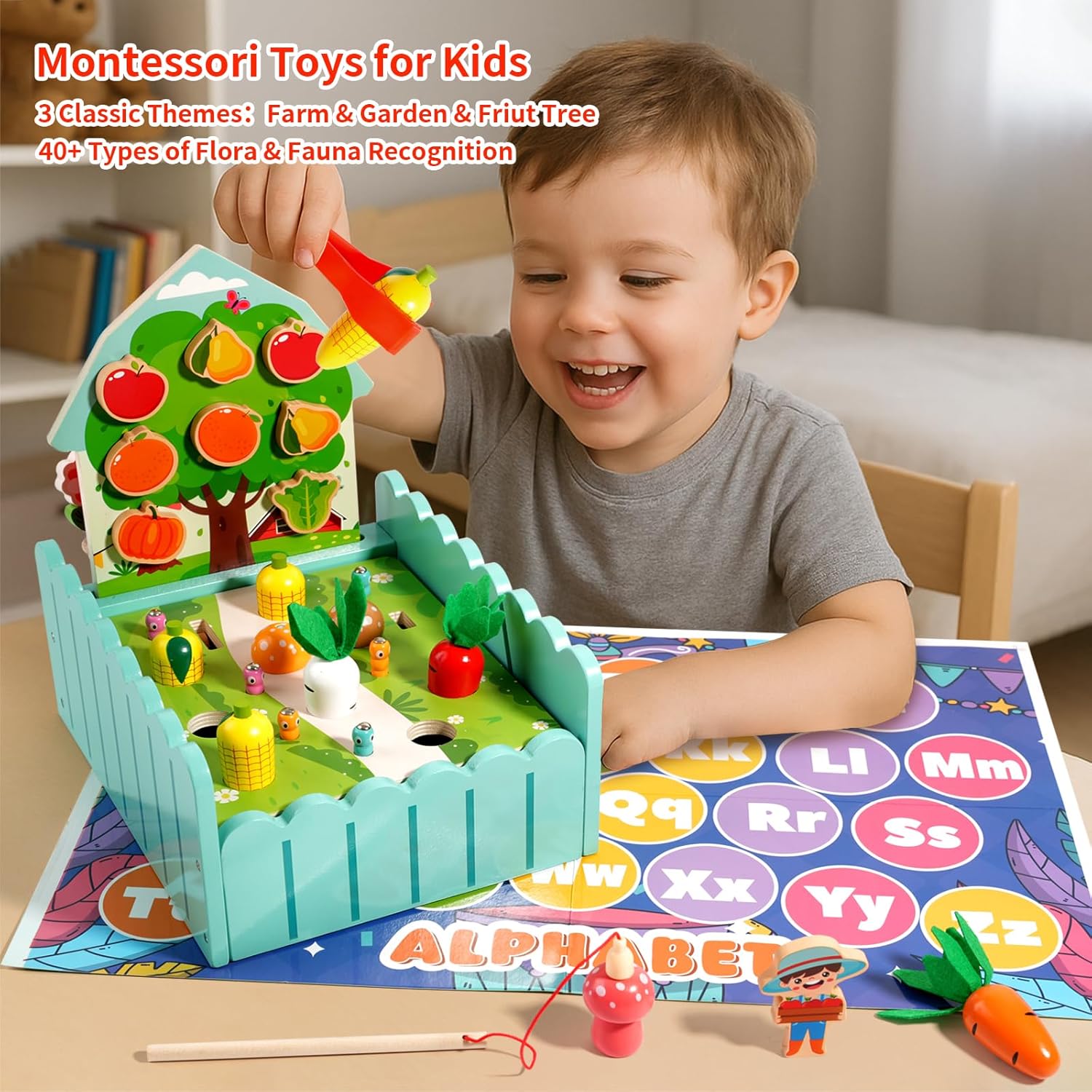 Wooden Peg Board Bead Game-Montessori Wooden Farm Sensory Toddler Toys