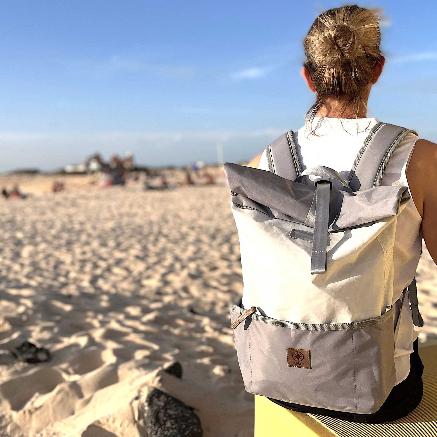360° Grad Lotse Wickel-Rucksack Segeltuch weiß-grau