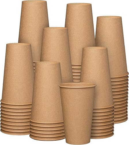 GUSTO [16 onzas – 200 vasos de papel kraft desechables, tazas de café caliente marrón sin blanquear – tazas ecológicas (paquete anteriormente cómodo)