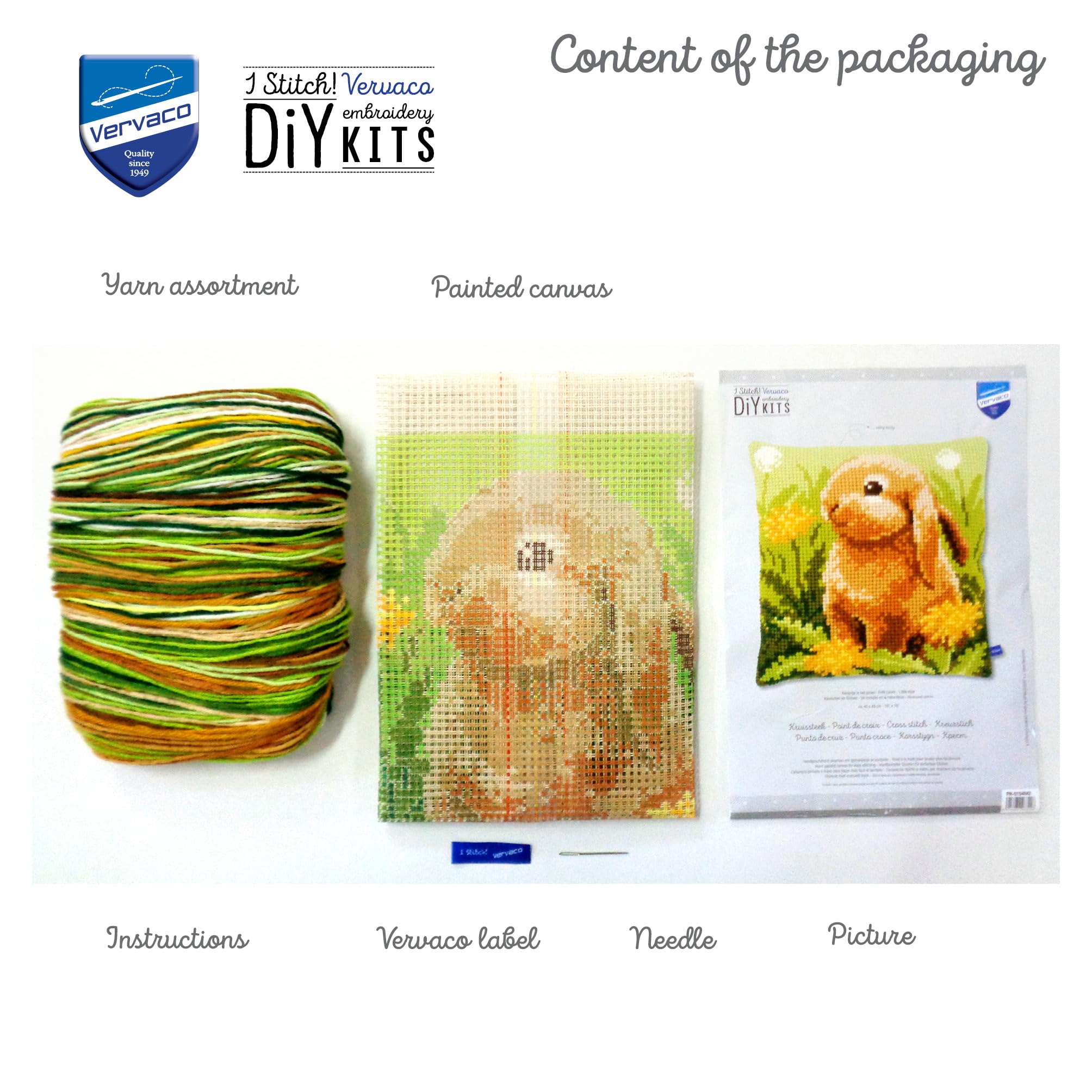 VERVACO Kit Cuscino Punto Croce Piccola Lepre Set Ricamo Principianti Cuscini Gobelin Decorativi ca. 40 x 40 cm Accessori per Lavoretti Creativi DIY Casa Decor Hobby Adulti Cross Stitch