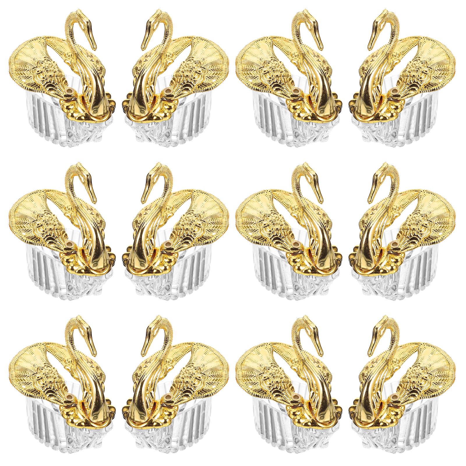 Didiseaon Candy Containers 12pcs Swan Shape Candy Box Plastic Treats Chocolate Goodies Snacks Case Storage Holder for Wedding Valentines Day Holiday Party Favors Golden Delicate Candy Container