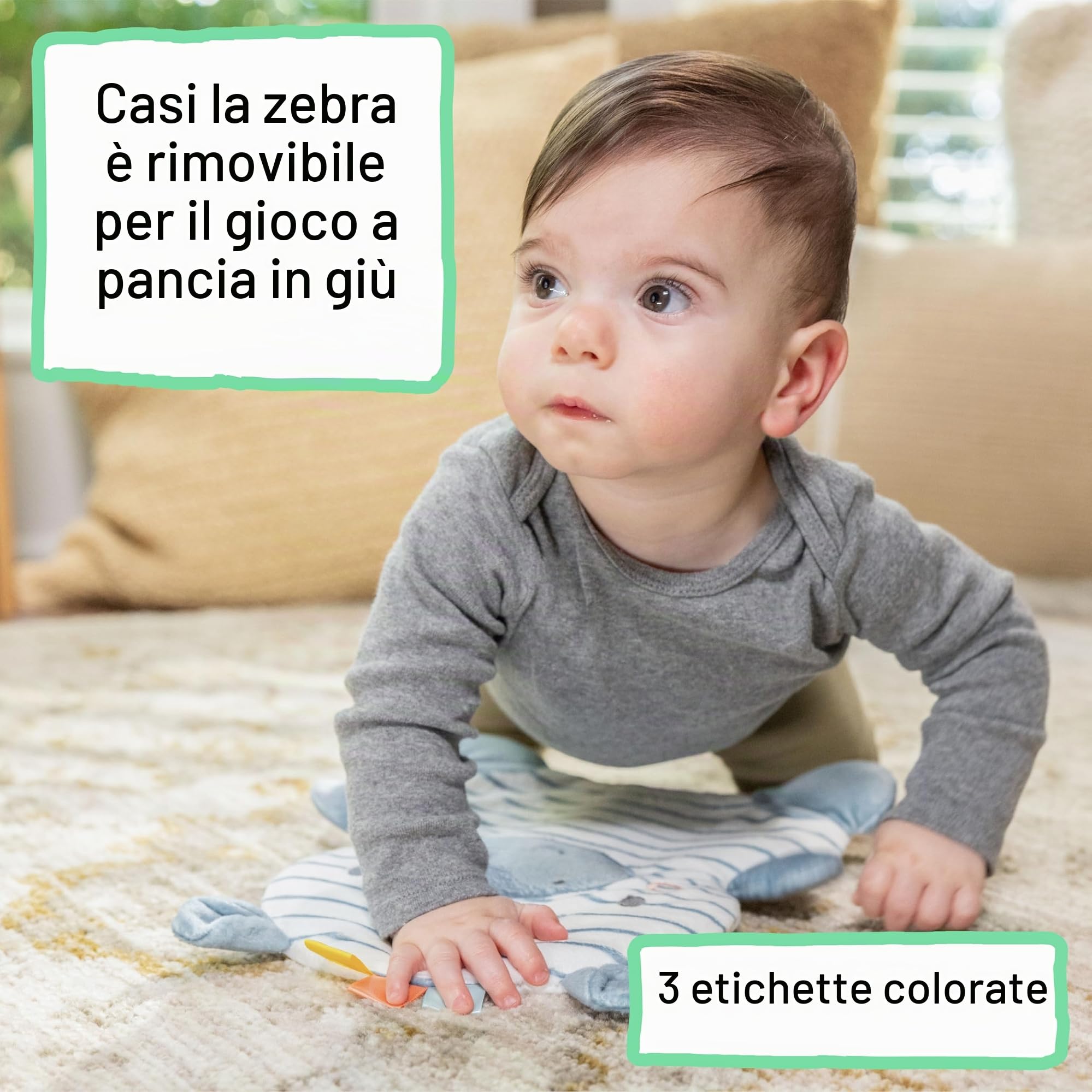 Ingenuity, Sedile da pavimento Prop Spot Learn-To-Sit, 2 giocattoli agganciabili, tappetino per gioco a pancia in giù, unisex, 4-12 mesi - Casi