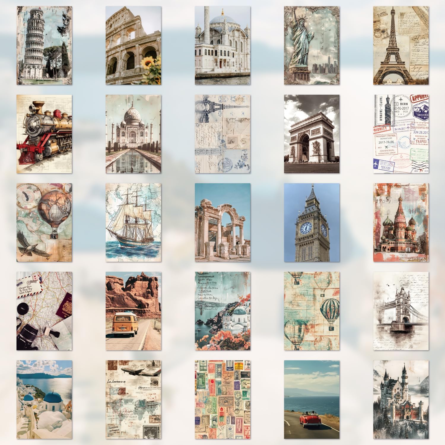 57 Sheets Vintage Travel Scrapbook Sticker Book, 500+