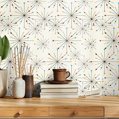 Papel tapiz de mediados de siglo de 15.75 x 118 pulgadas, moderno de mediados de siglo, despegar y pegar, calcomanías de pared retro atómicas de los