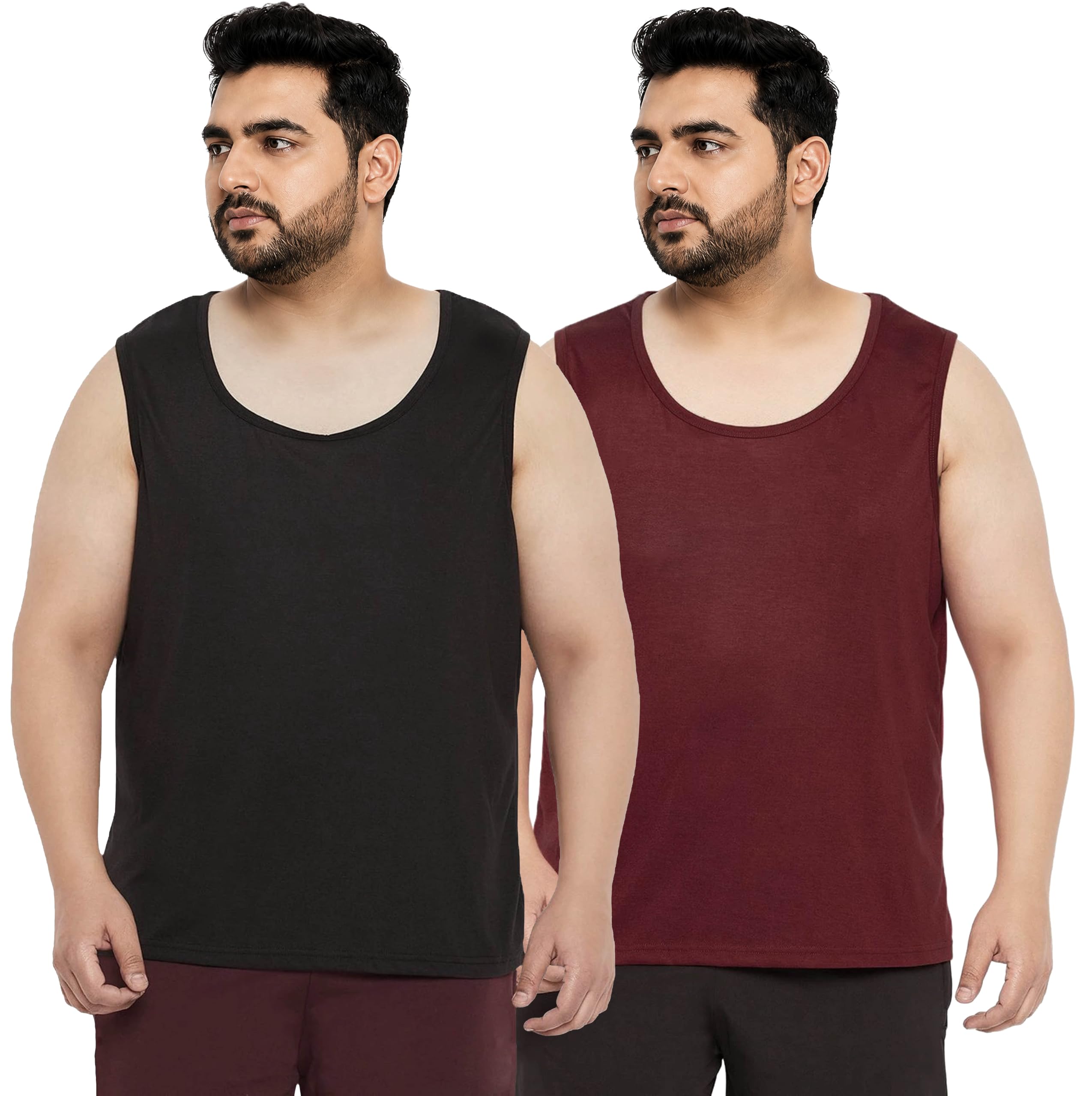 Cotton Solid Plus Size Vest for Men | Round Neck, Regular Fit, Sleeveless Plus Size | Men's Tank Top | 3XL, 4XL, 5XL | Perfect for Workouts Gym | Plain | Combo Pack of 2-picture-18