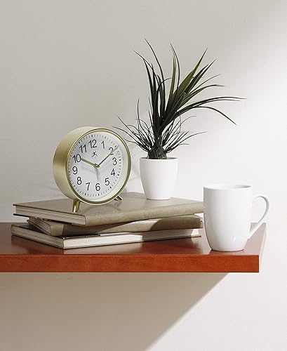Miniatura 7 de Infinity Instruments Reloj despertador de mesa decorativo lindo 5.75 pulgadas cara moderna redonda analógica fácil de leer dorado mate pequeño