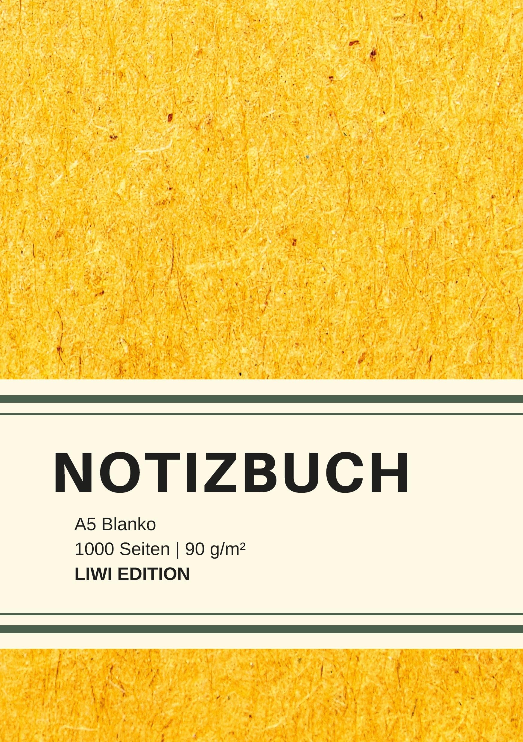 Dickes Notizbuch 1000 Seiten - A5 blanko - Hardcover gelb mit Leseband - weißes Papier 90g/m² - FSC Papier: Notebook A5 - Journal gebunden blanko - Einschreibbuch