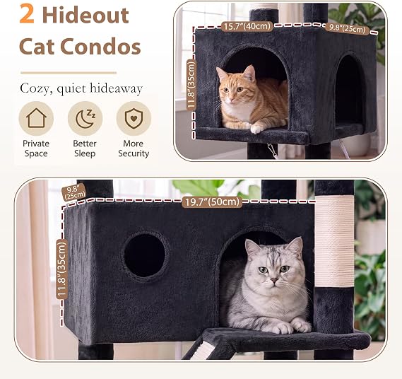 Gitelsnour キャットツリー 大型猫用 高さ200cm キャットタワー 室内猫用 複数猫 大型トップパーチ キャットコンドミニアム キャットハンコック キャットスクラッチポスト ダークグレー GCT031G