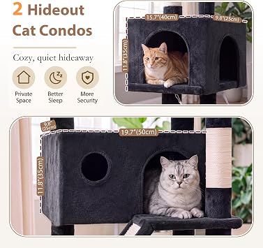 Gitelsnour キャットツリー 大型猫用 高さ200cm キャットタワー 室内猫用 複数猫 大型トップパーチ キャットコンドミニアム キャットハンコック キャットスクラッチポスト ダークグレー GCT031G