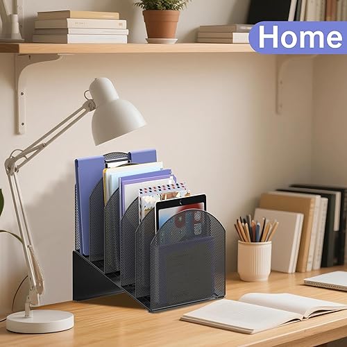 Miniatura 8 de Organizador de archivos de escritorio, organizador vertical de carpetas de archivos con 5 secciones, soporte para documentos y registros y