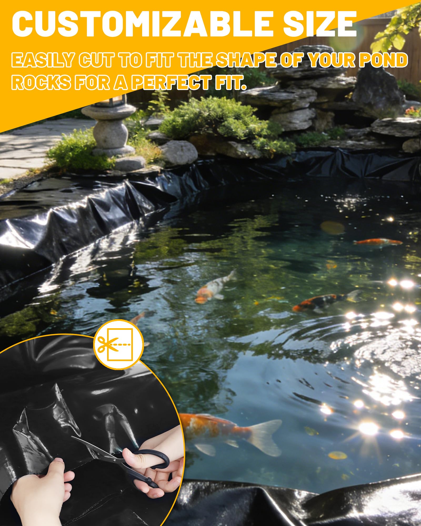 Telo per Laghetto Nero in PVC – Telo Laghetto – Fodera Laghetto Flessibile per Piscina Giardino per Laghettoi, Fontane, Giardini Acquatici e Cascate