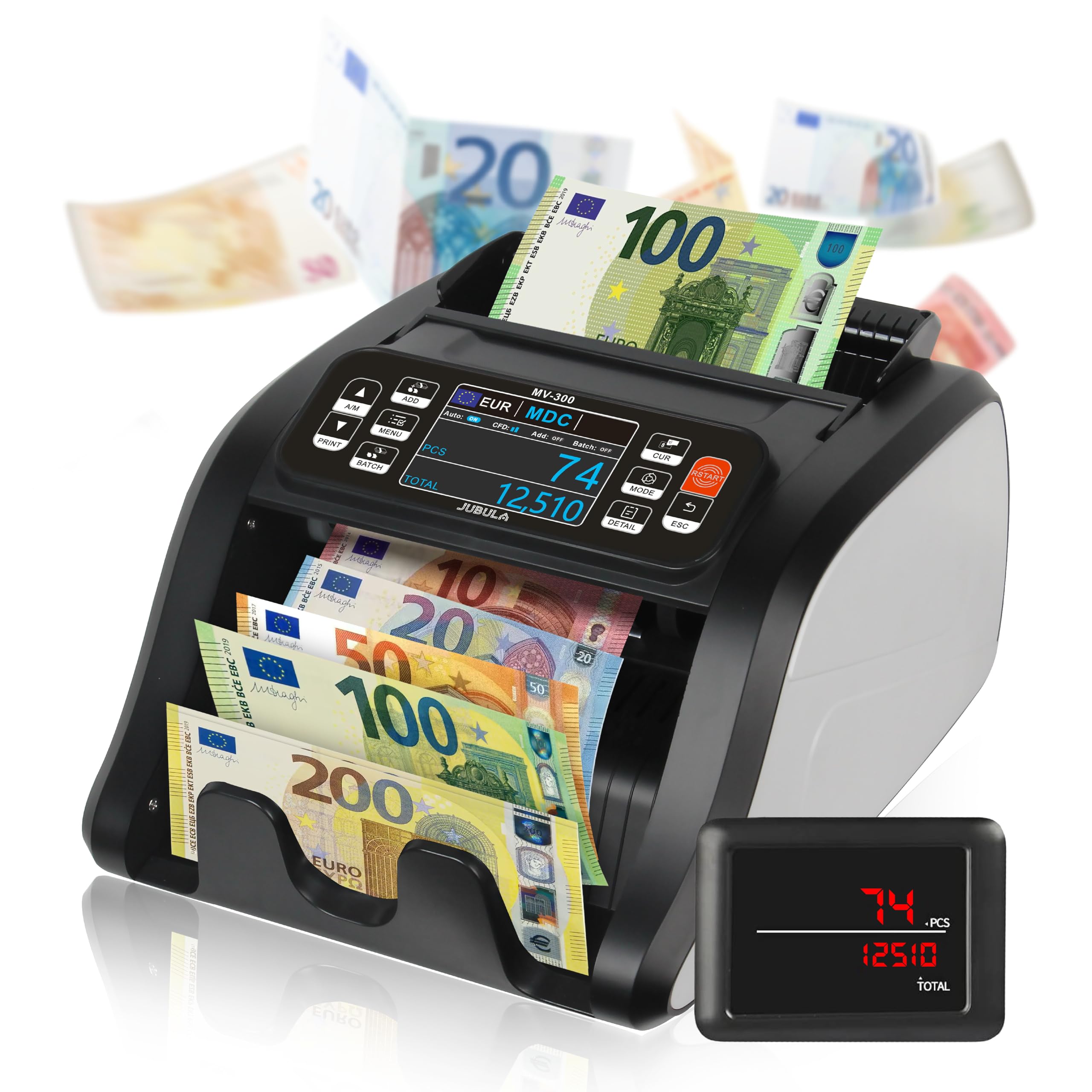 MV-300 Contador de Billetes Mixtos con 8 Veces Reconocimiento de Falsos EUR USD GBP