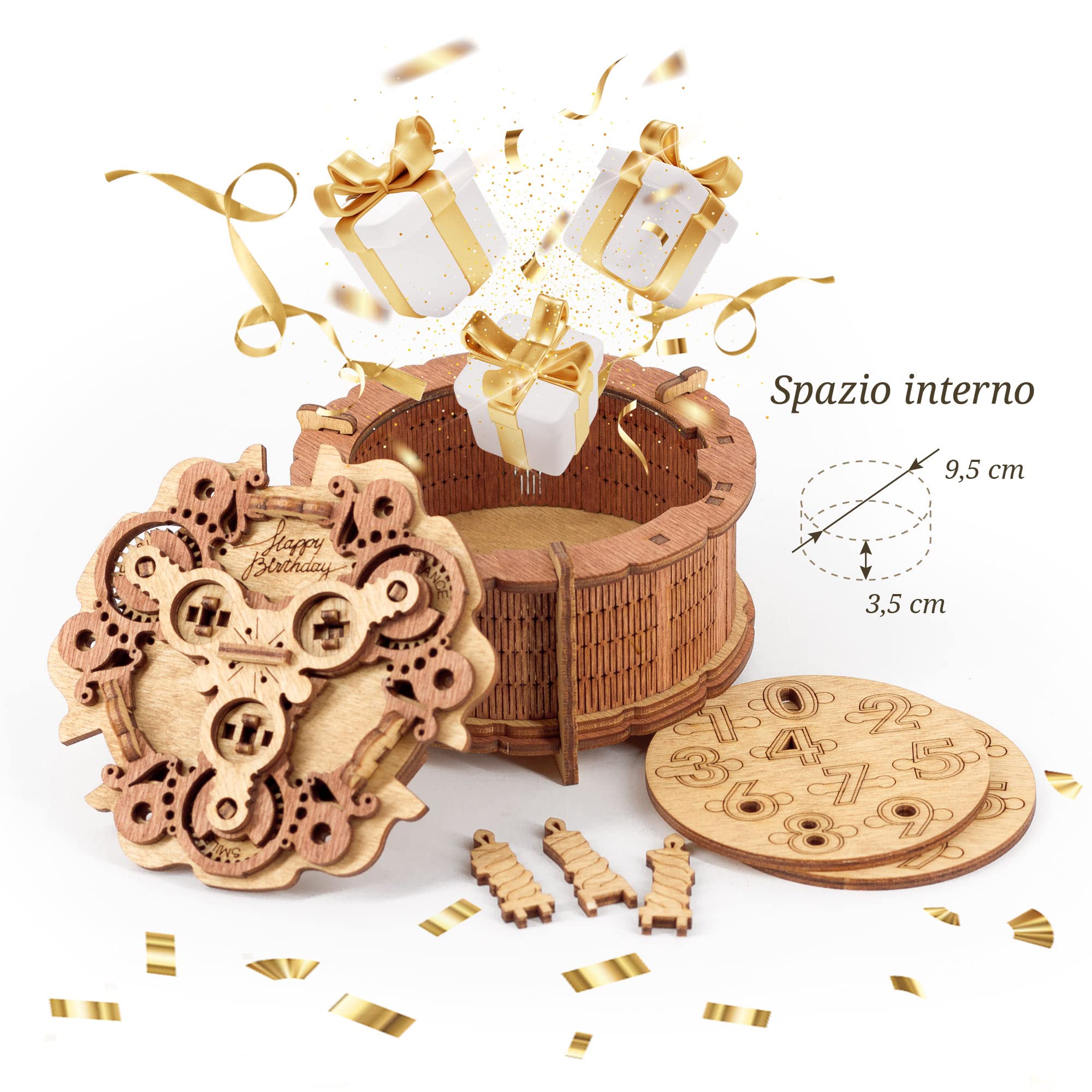 iDventure Happy Birthday scatola regalo - Personalizzato regalo di compleanno - Scatola di legno per soldi - puzzle 3D - regali per lei - scatola rompicapo - regalo fidanzato - puzzle rompicapo adulti