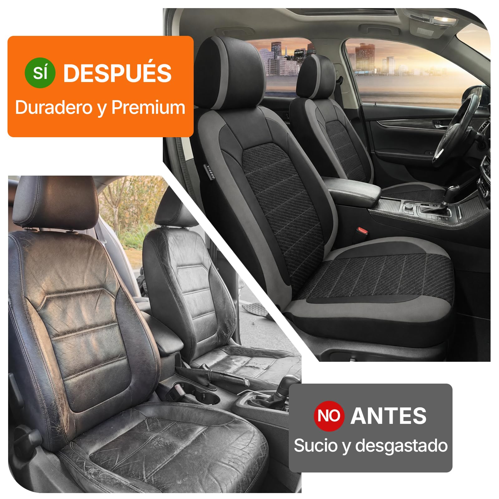 TOYOUN Fundas de Asiento de Coche de Piel sintética, 2 Asientos Delanteros, Ajuste Universal para Coches, Camiones, SUV, Furgonetas, Compatible con Bolsa de Aire, Protector de Asiento Antideslizante