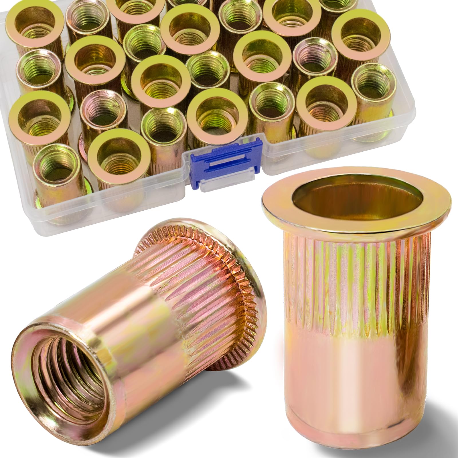 Vifmy 1/2''-13 UNC Rivet Nut, 19Pcs Zinc Plated Finish Carbon Steel Flat Head Threaded Insert Nutsert Kit