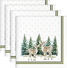 Arquiel Serviettes de Cerf Bois Table Lot de 4, Serviettes en Tissu 100% Coton Doux et Confortable Réutilisables Serviettes pour Le Dîner en Famille Mariage Cocktail Cuisine(45cm×45cm)
