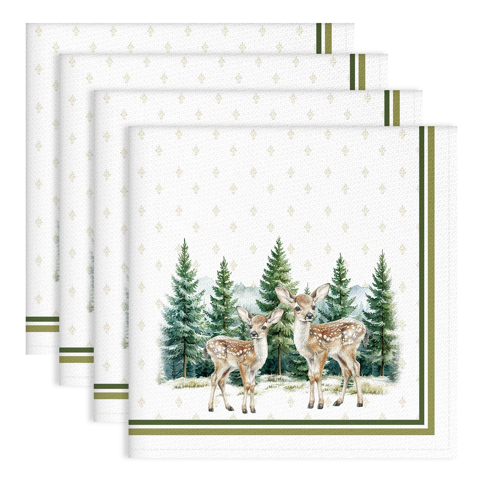 Winter Pine Tree Napkins Set Of 6 - 18x18 Inch Cotton Dinner Cloth Napkins With Deer Print - View #3