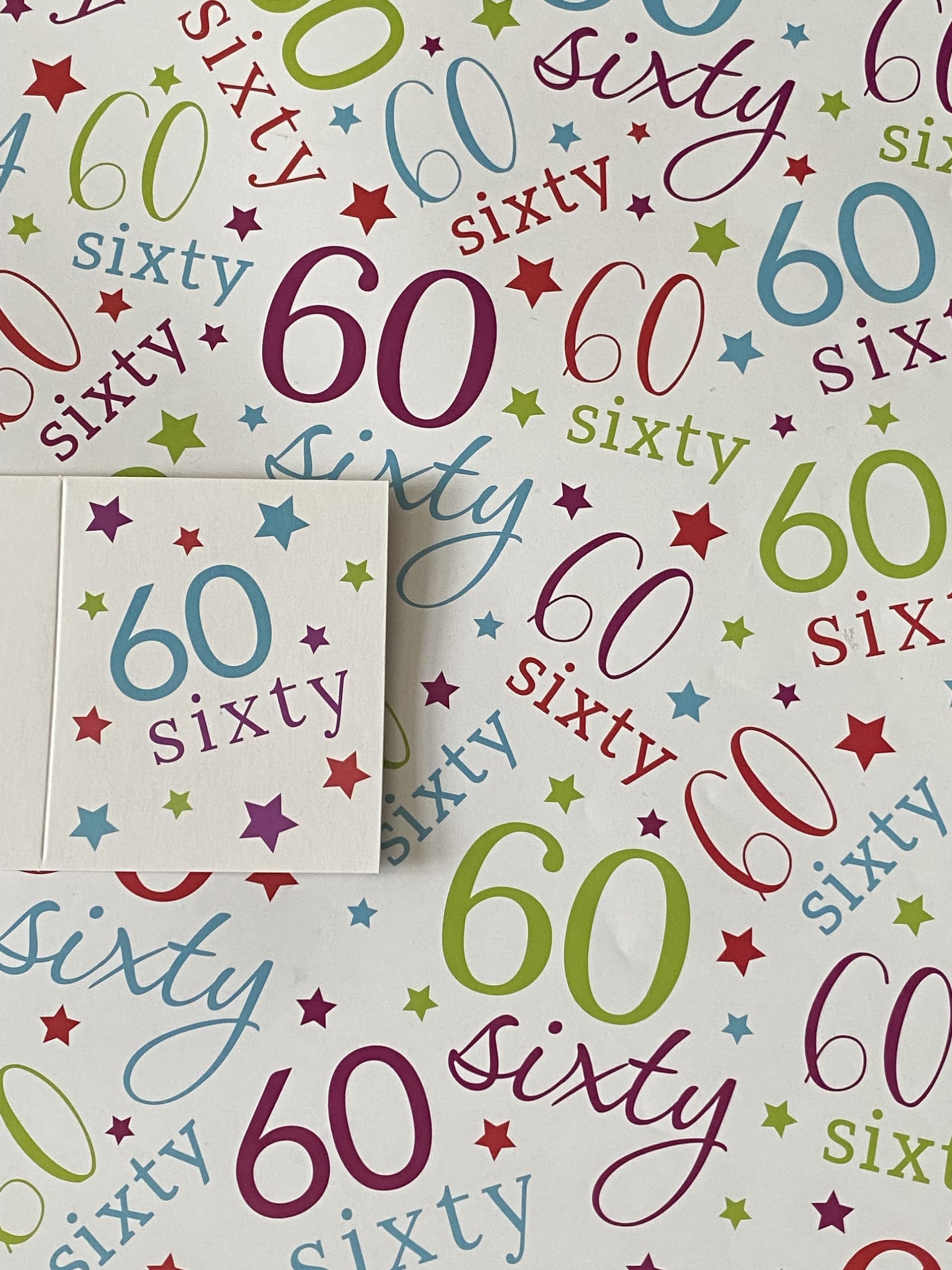 60 Sixty Birthday Gift Wrapping Paper - 2 Sheets & 1 Tag